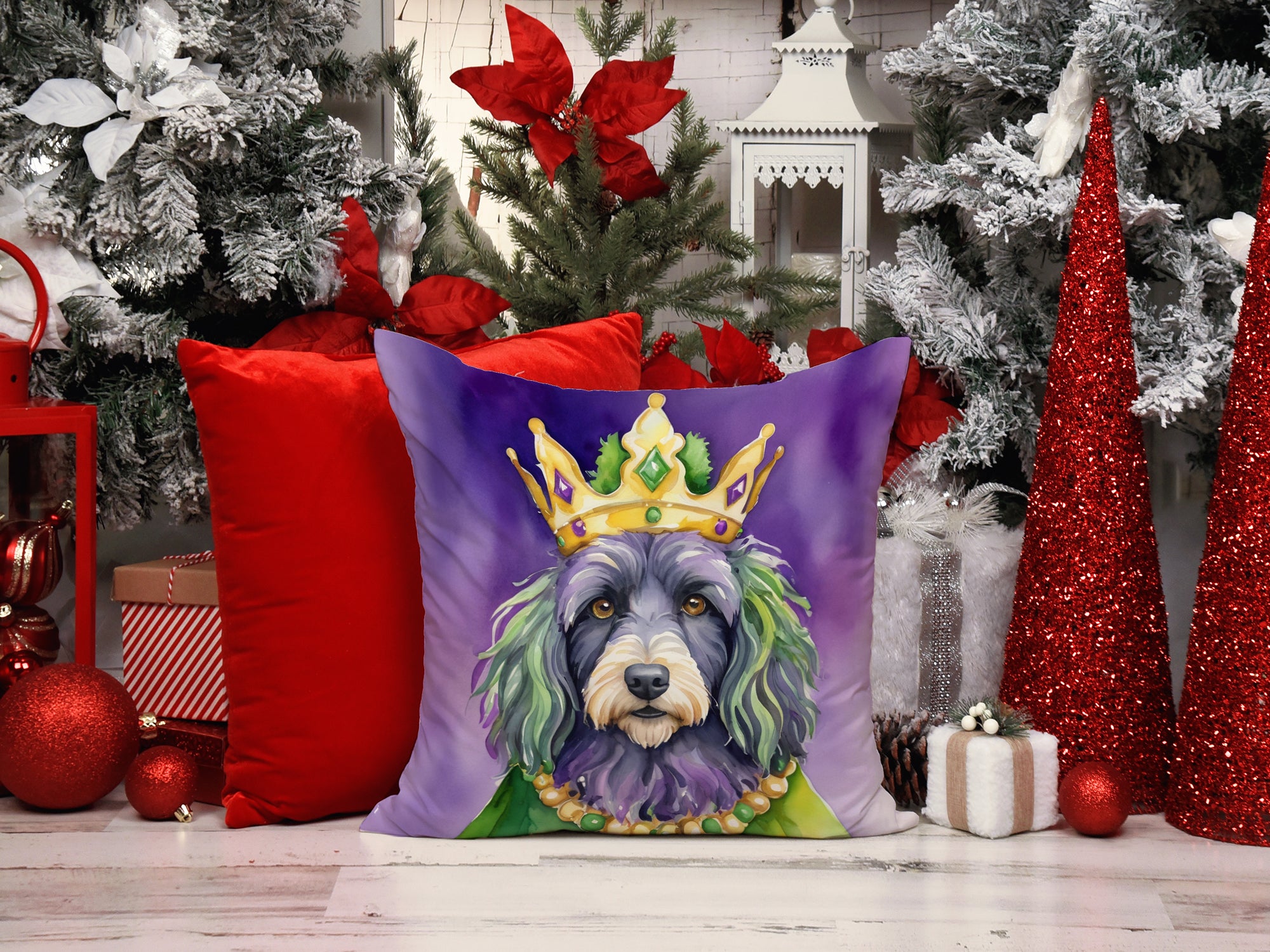 Bergamasco Sheepdog King of Mardi Gras Throw Pillow