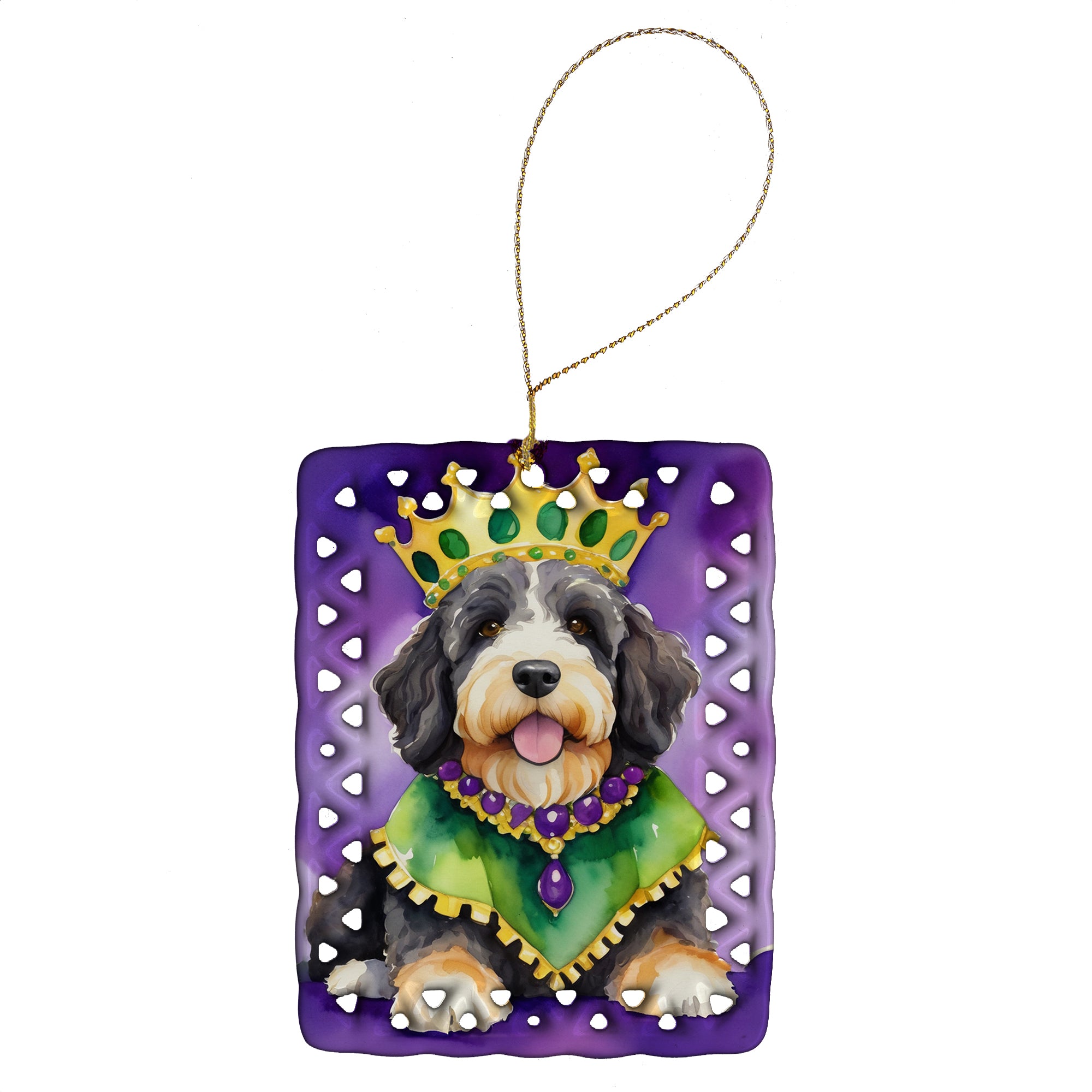 Buy this Bernedoodle King of Mardi Gras Porcelain Ornament