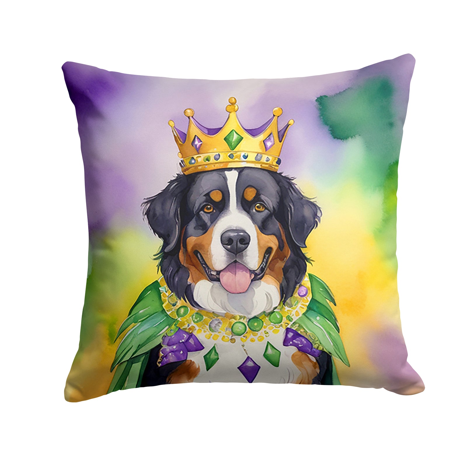 Buy this Bernese Mountain Dog King of Mardi Gras Throw Pillow