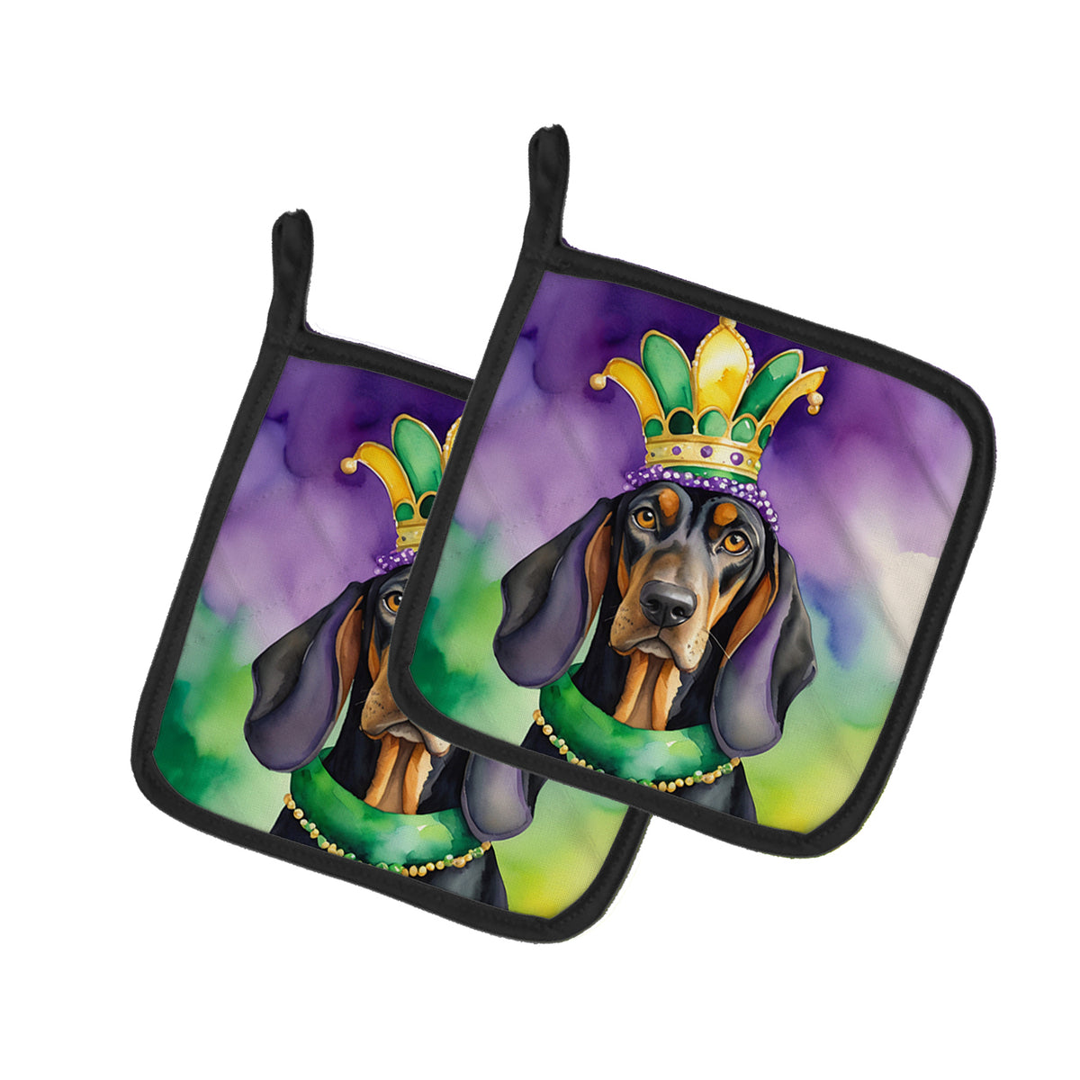 Buy this Black and Tan Coonhound King of Mardi Gras Pair of Pot Holders