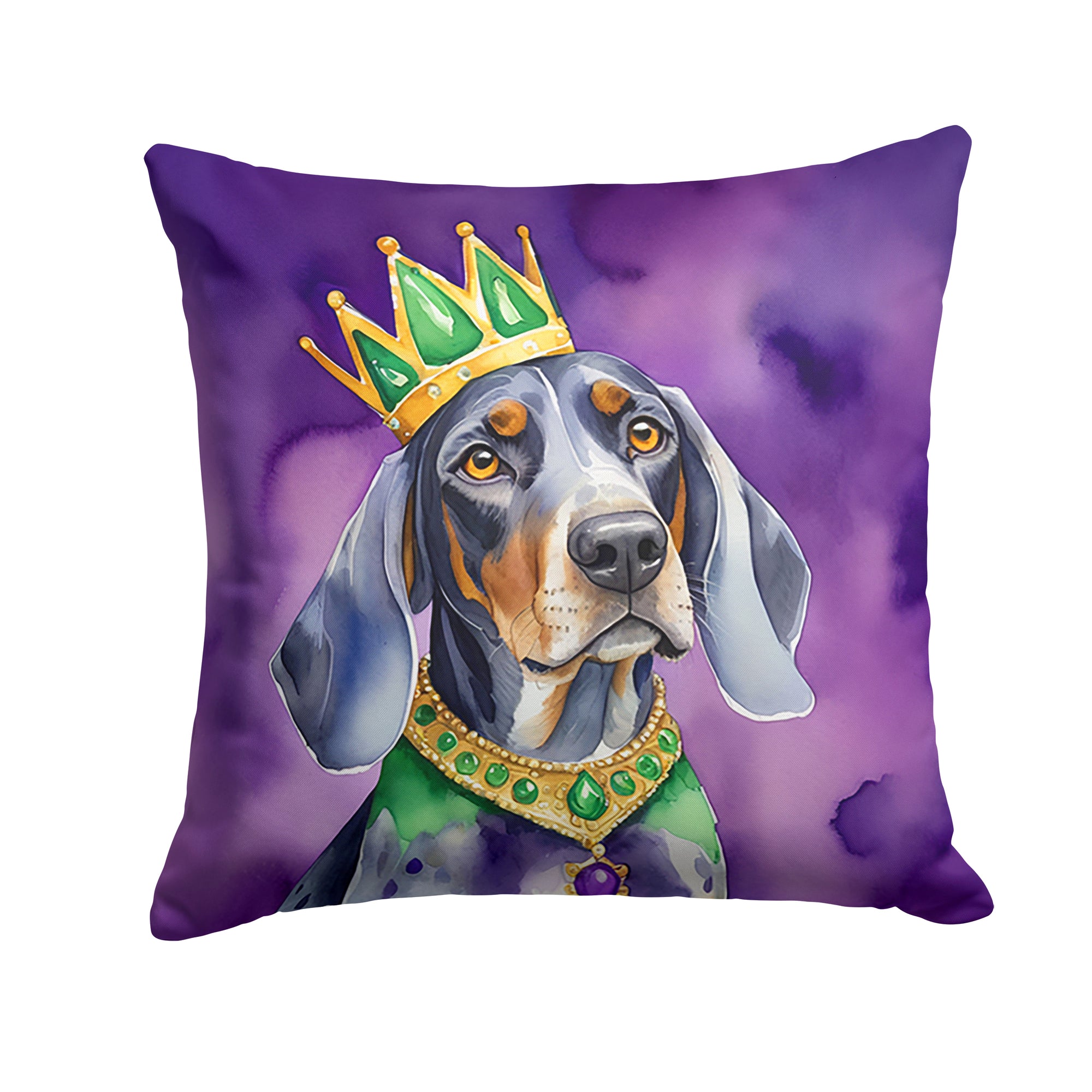 Buy this Bluetick Coonhound King of Mardi Gras Throw Pillow