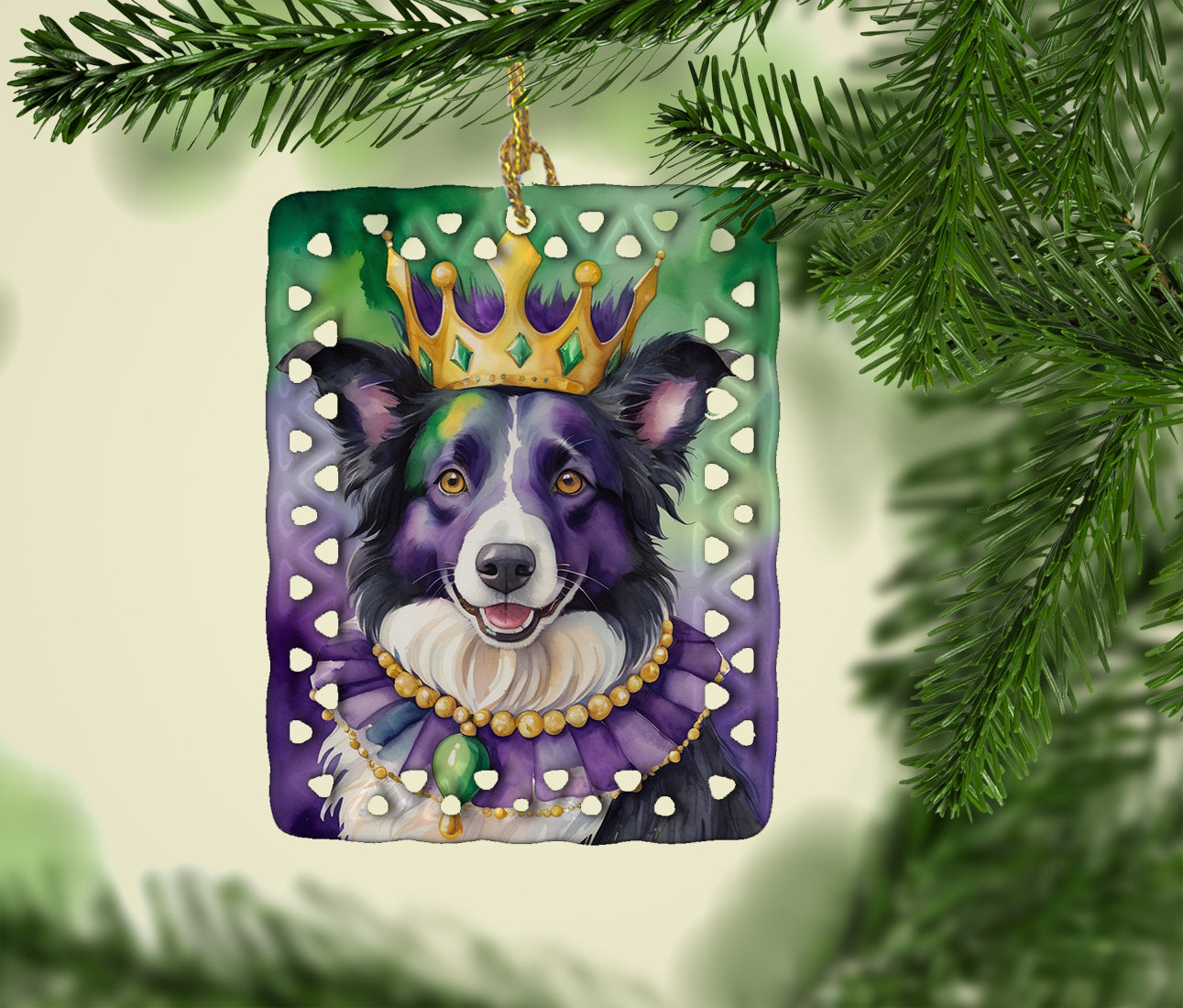 Buy this Border Collie King of Mardi Gras Porcelain Ornament