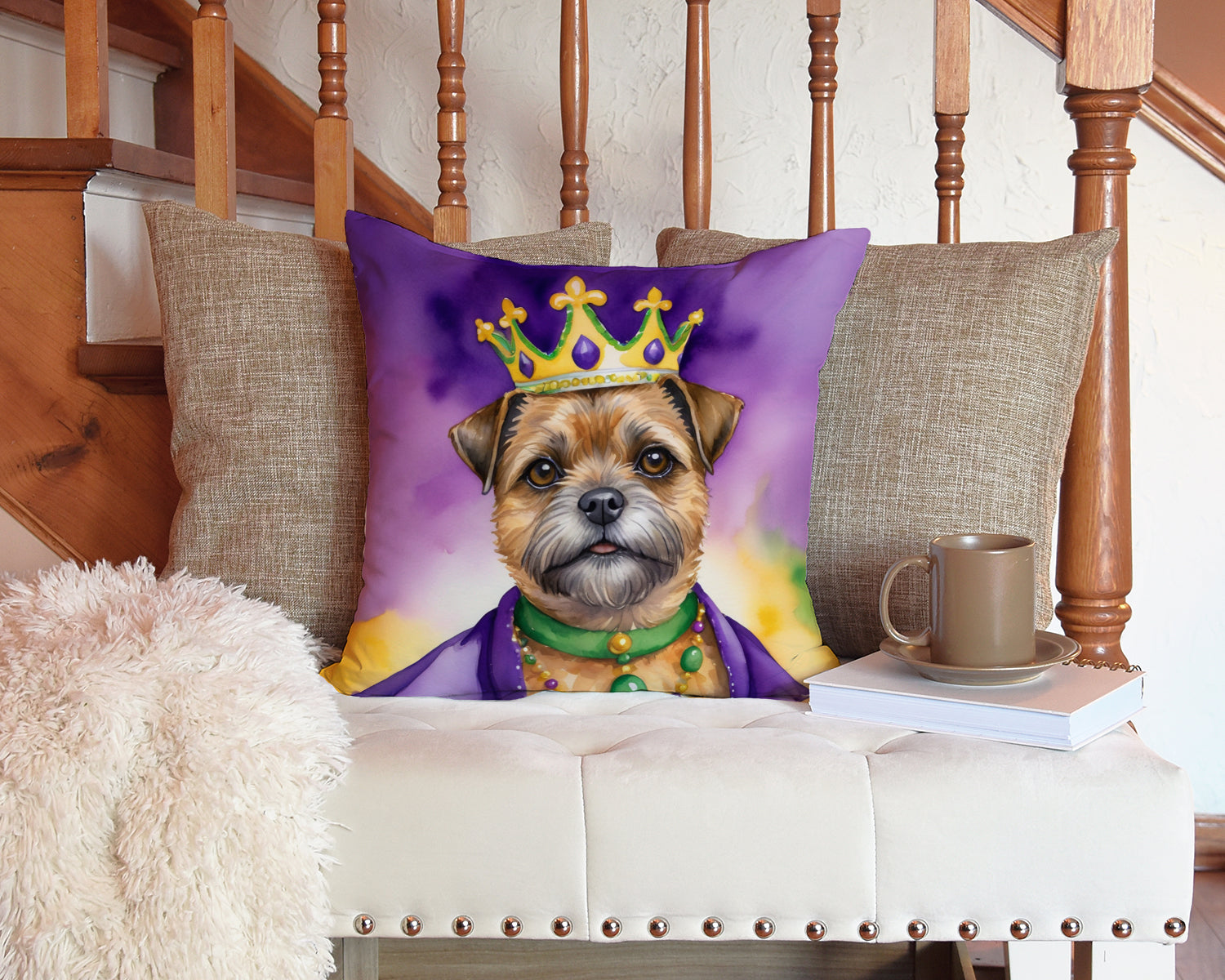 Border Terrier King of Mardi Gras Throw Pillow