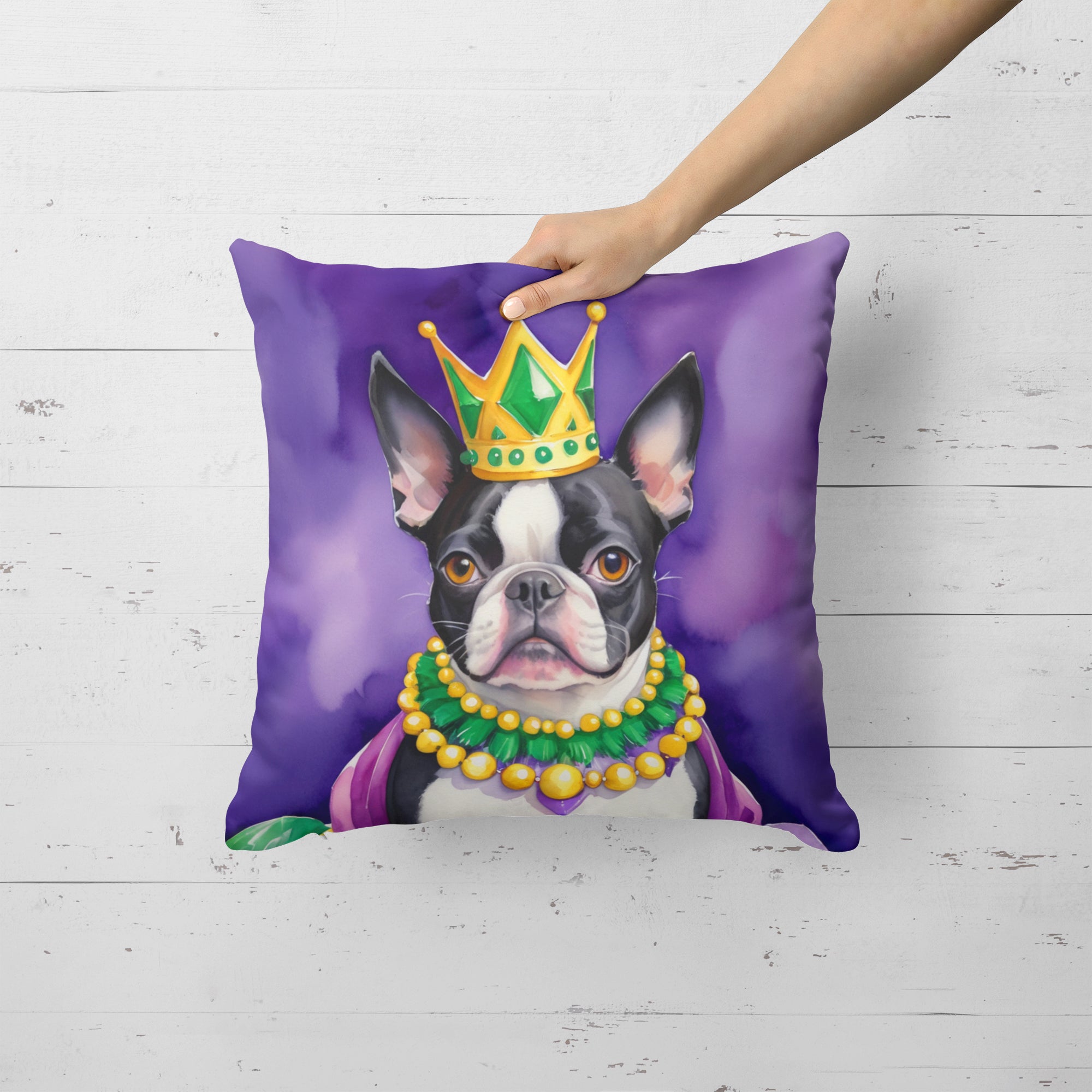 Buy this Boston Terrier King of Mardi Gras Throw Pillow