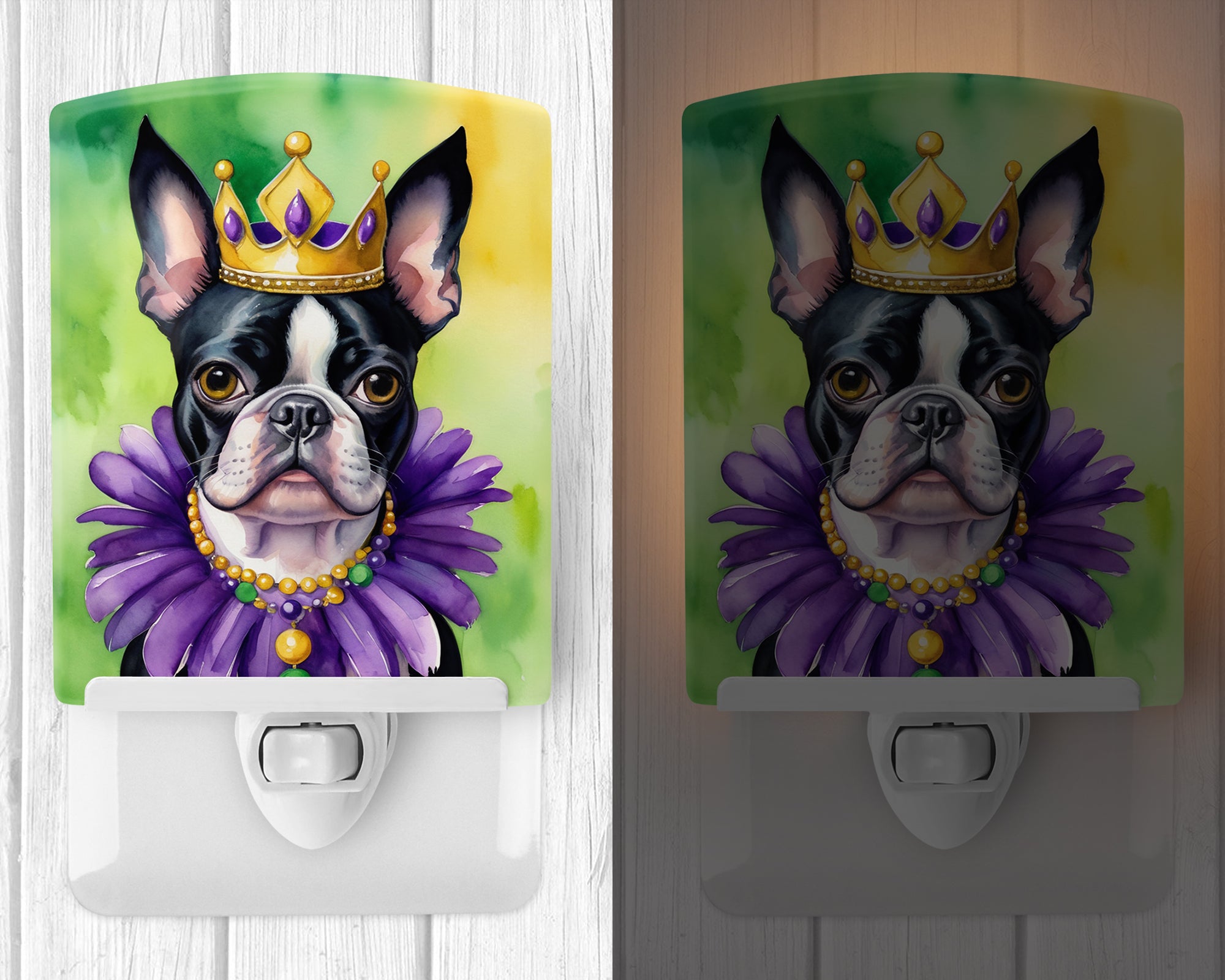 Boston Terrier King of Mardi Gras Ceramic Night Light