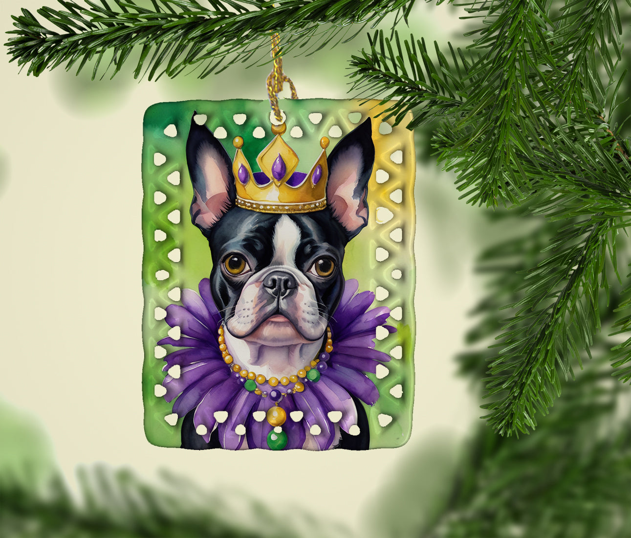 Buy this Boston Terrier King of Mardi Gras Porcelain Ornament