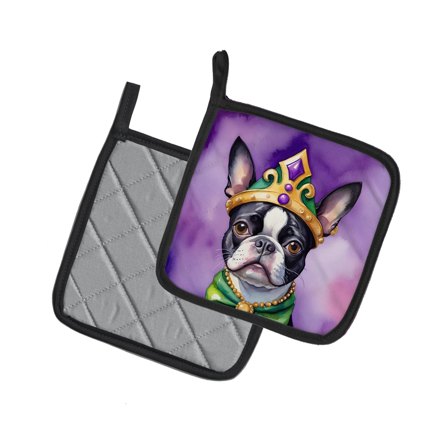 Buy this Boston Terrier King of Mardi Gras Pair of Pot Holders