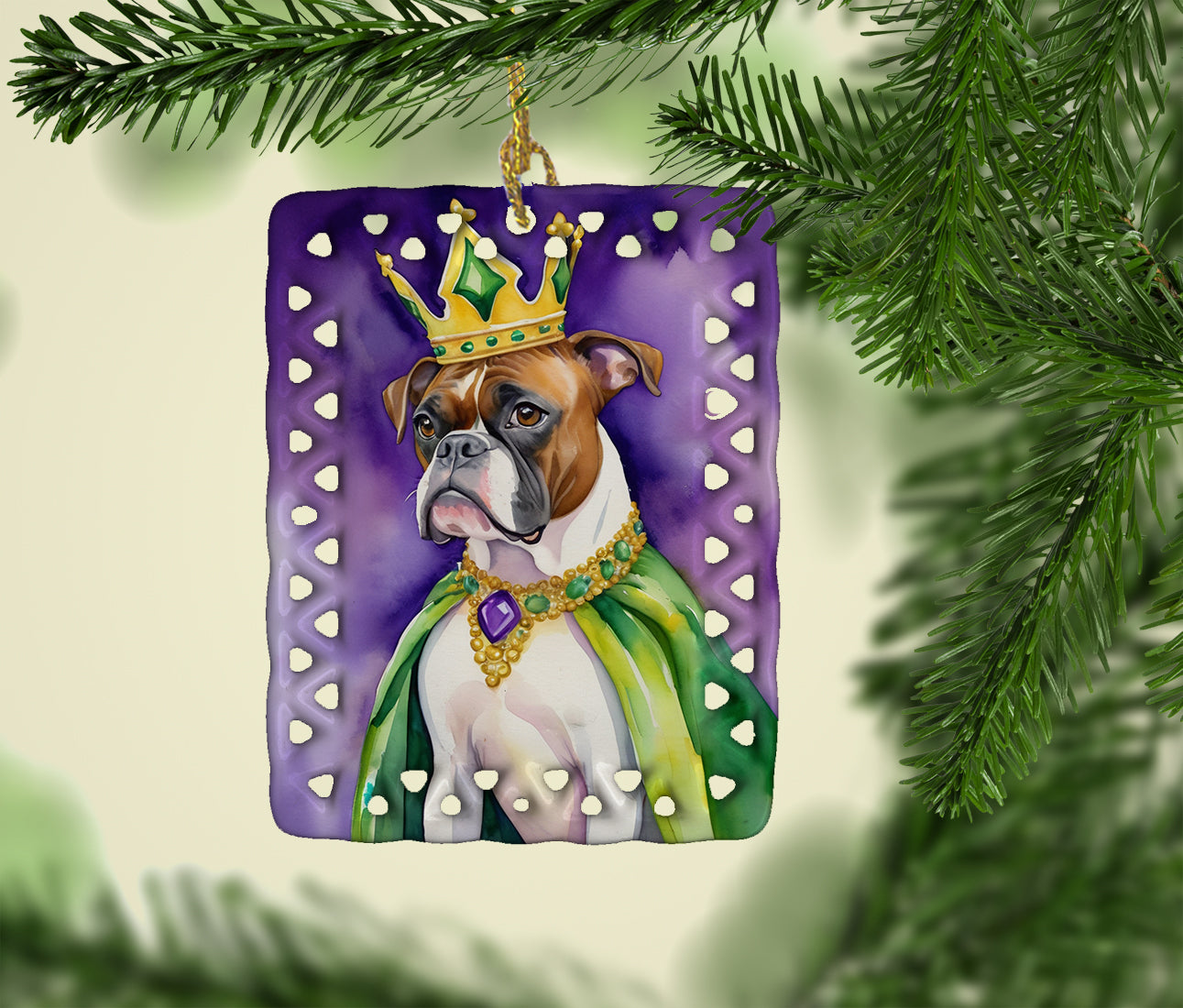 Buy this Boxer King of Mardi Gras Porcelain Ornament