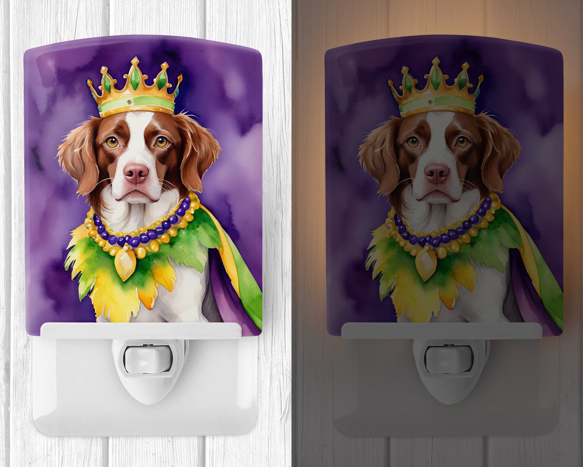 Brittany Spaniel King of Mardi Gras Ceramic Night Light