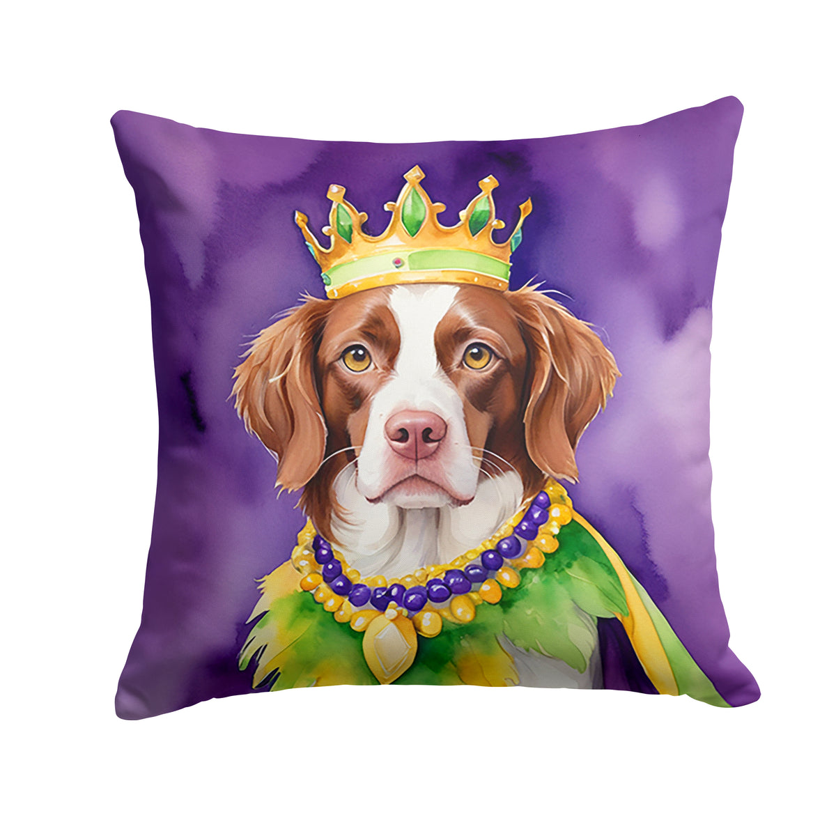 Buy this Brittany Spaniel King of Mardi Gras Throw Pillow