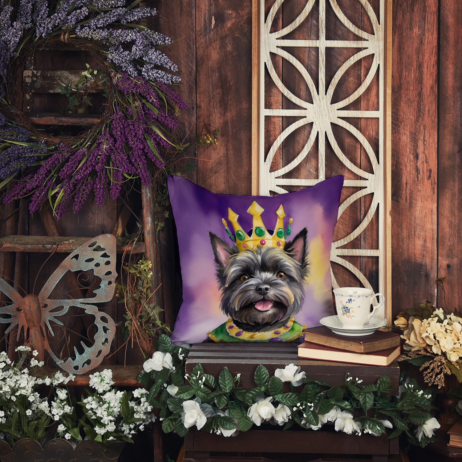 Cairn Terrier King of Mardi Gras Throw Pillow