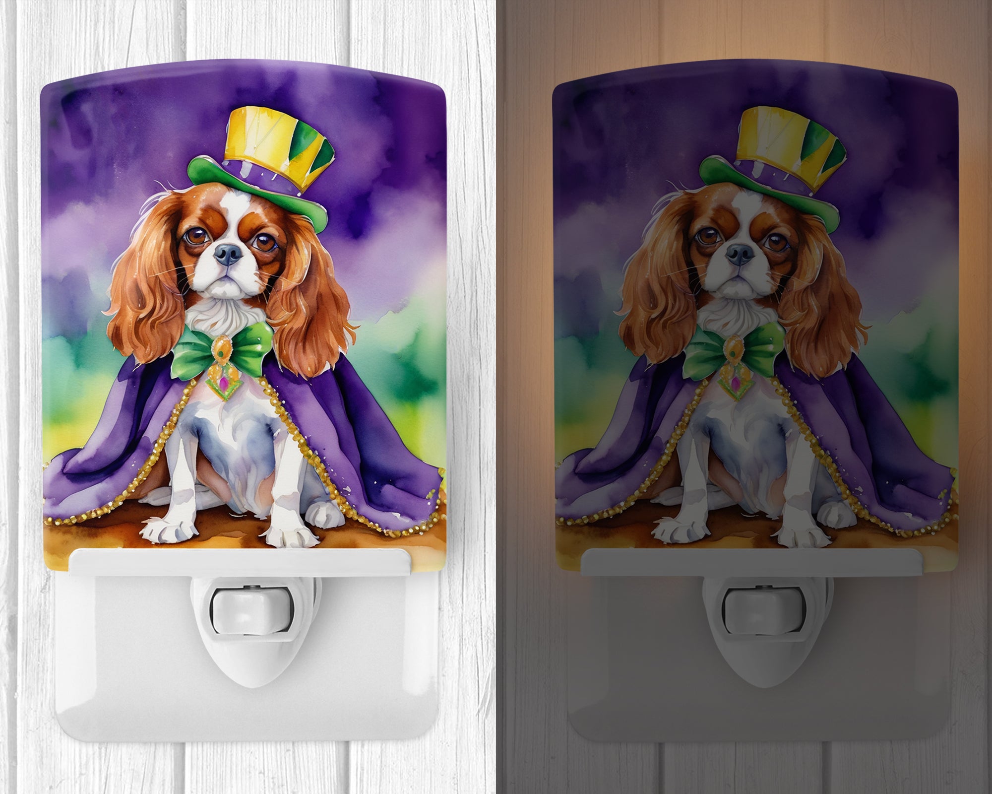 Cavalier Spaniel King of Mardi Gras Ceramic Night Light