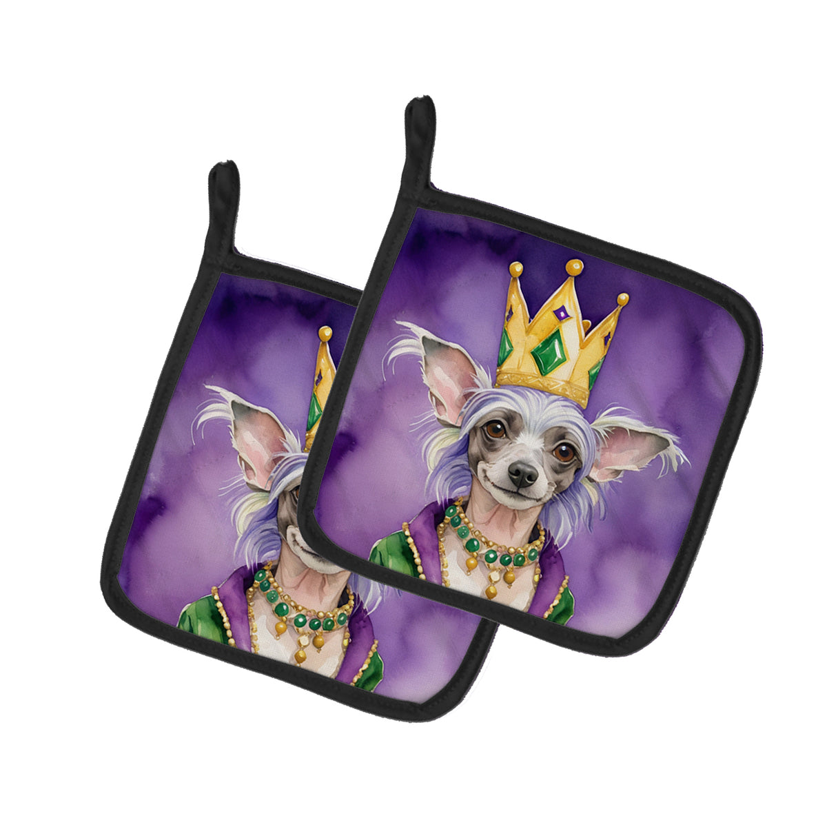 Buy this Chinese Crested King of Mardi Gras Pair of Pot Holders