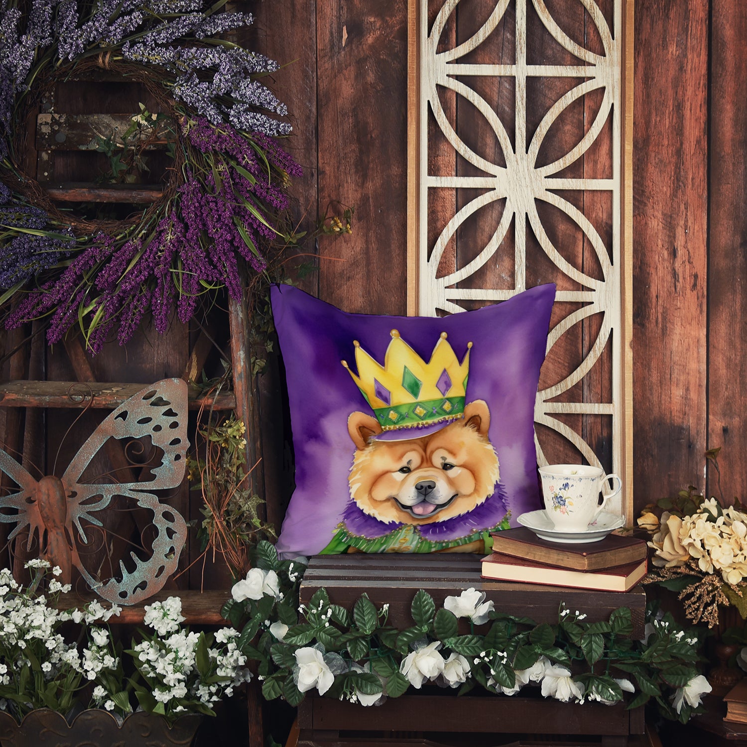 Chow Chow King of Mardi Gras Throw Pillow