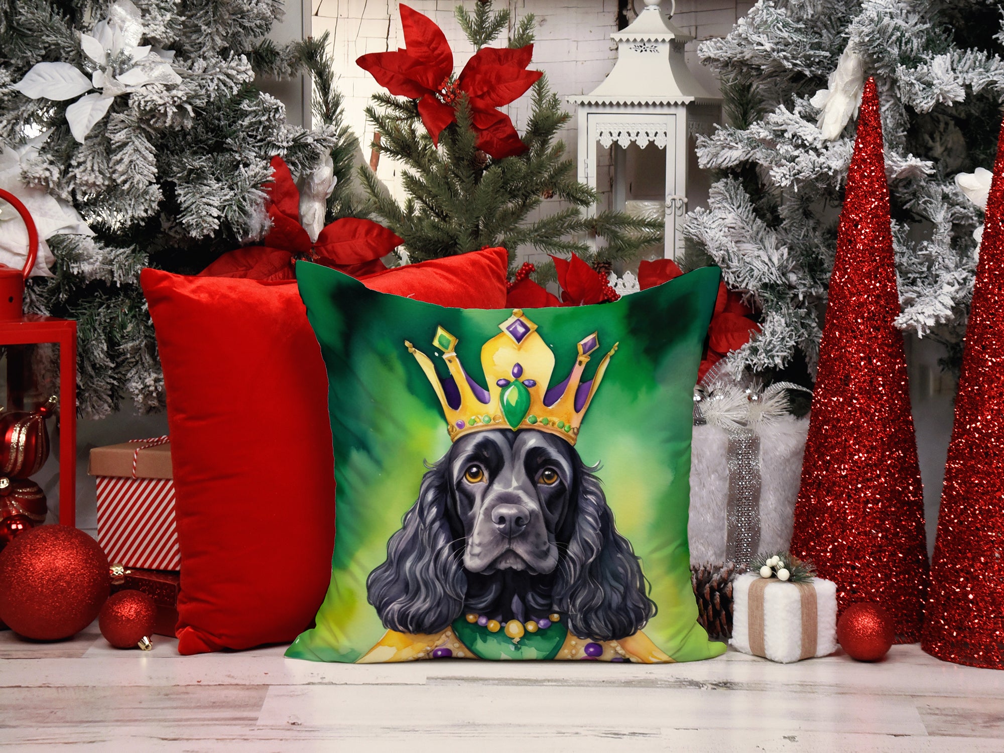 Cocker Spaniel King of Mardi Gras Throw Pillow