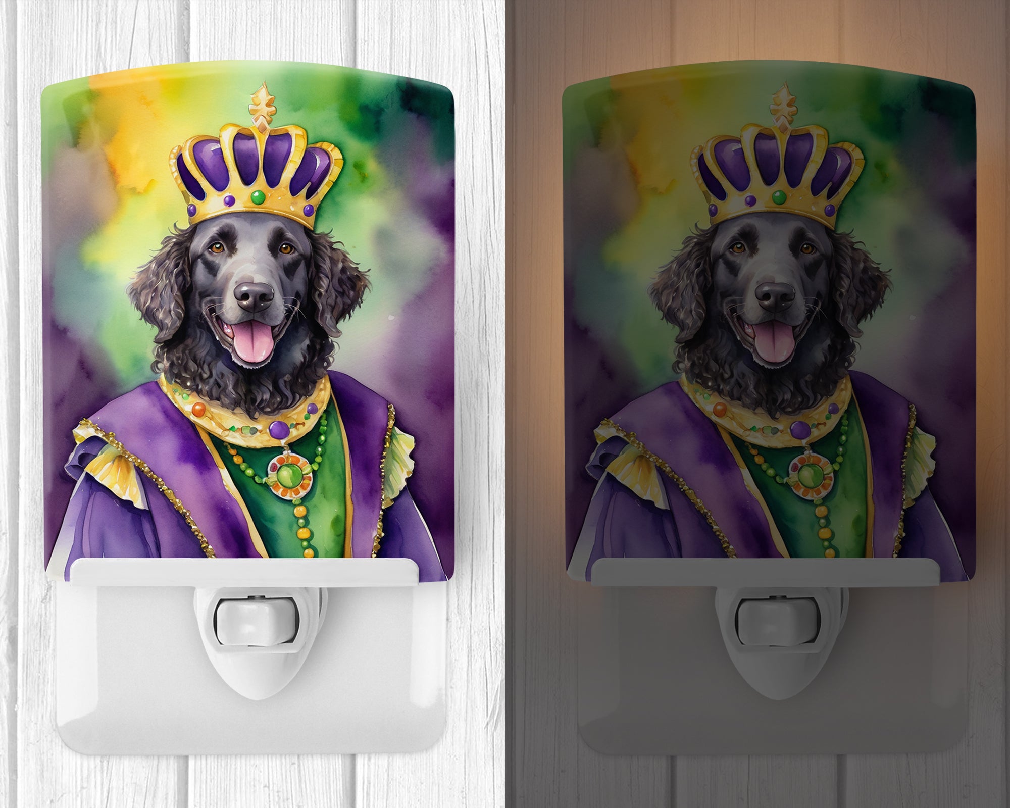 Curly-Coated Retriever King of Mardi Gras Ceramic Night Light