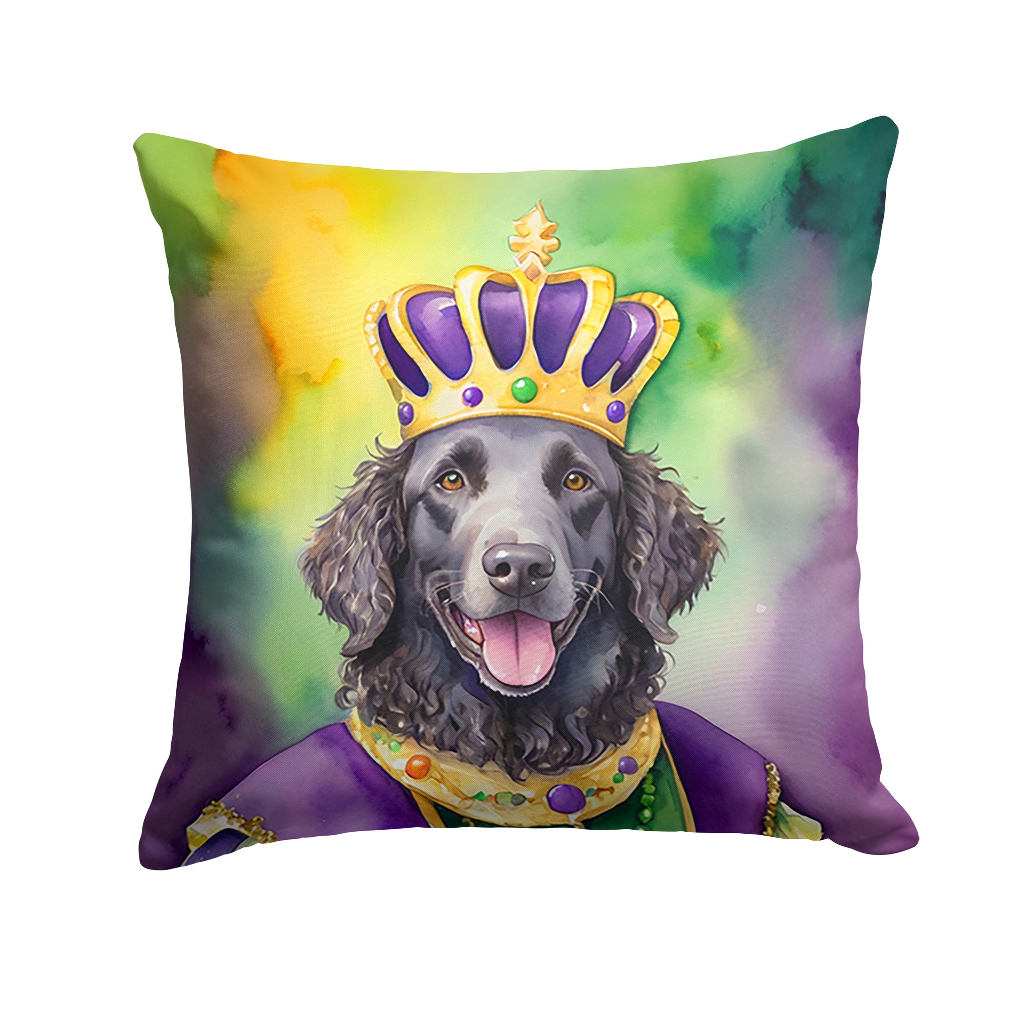 Buy this Curly-Coated Retriever King of Mardi Gras Throw Pillow