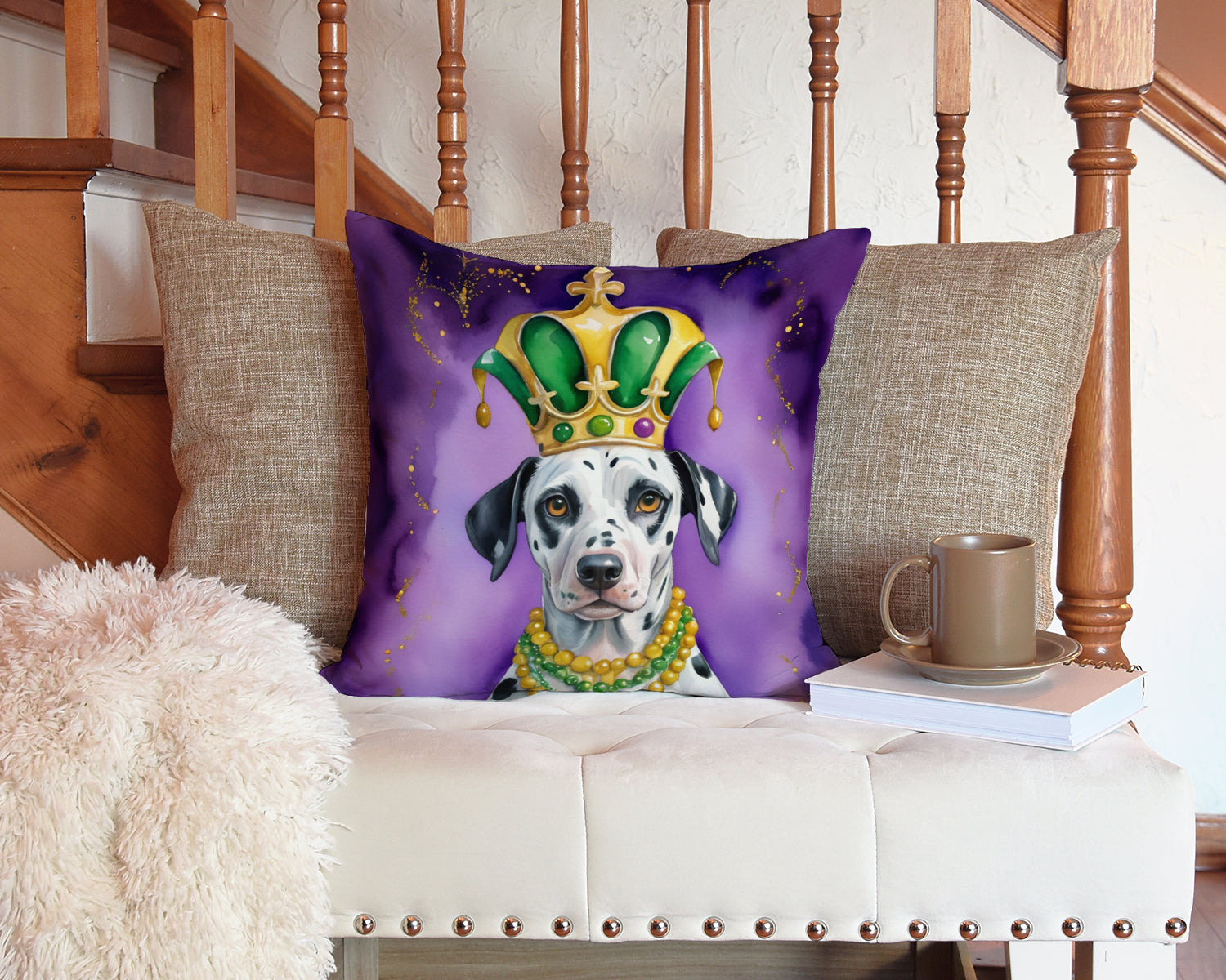 Dalmatian King of Mardi Gras Throw Pillow