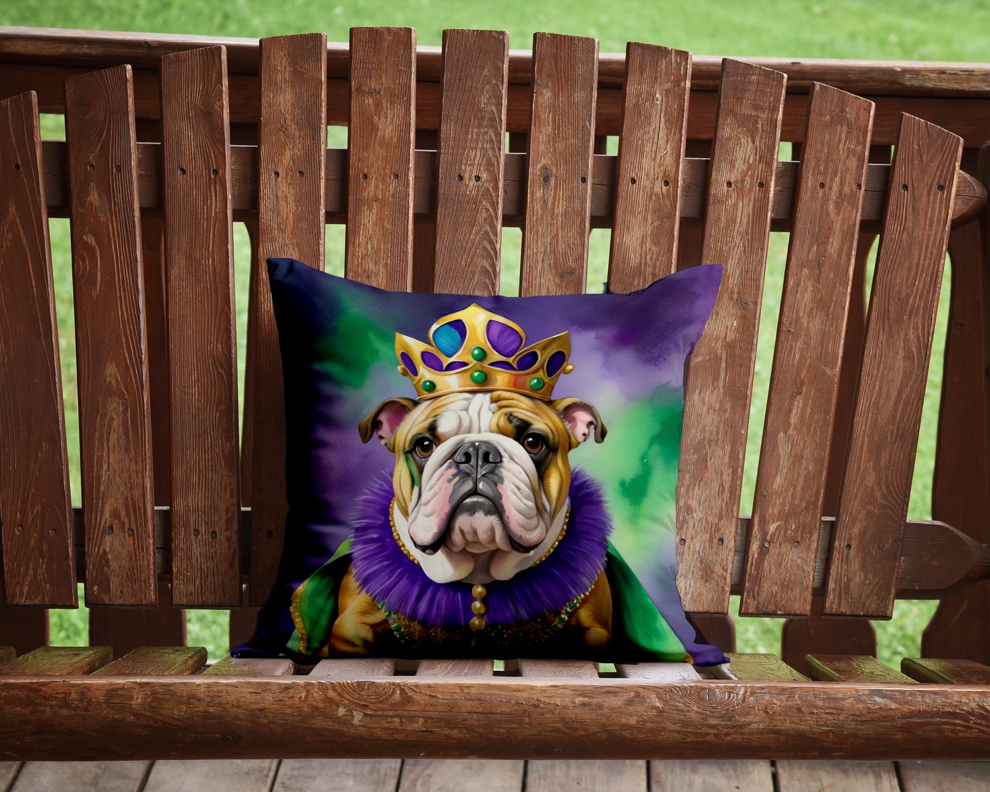 Buy this English Bulldog King of Mardi Gras Throw Pillow