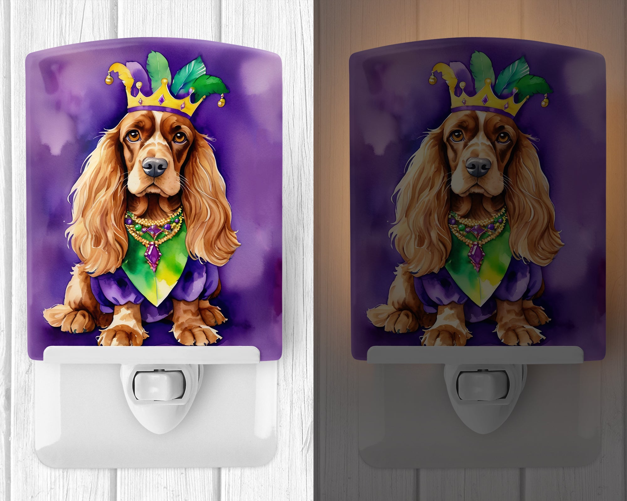 English Cocker Spaniel King of Mardi Gras Ceramic Night Light