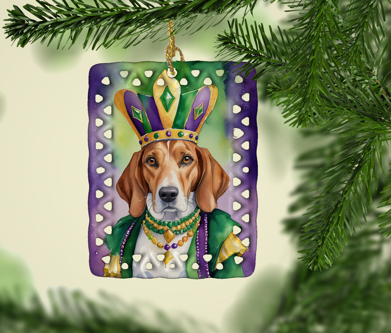 Buy this English Foxhound King of Mardi Gras Porcelain Ornament