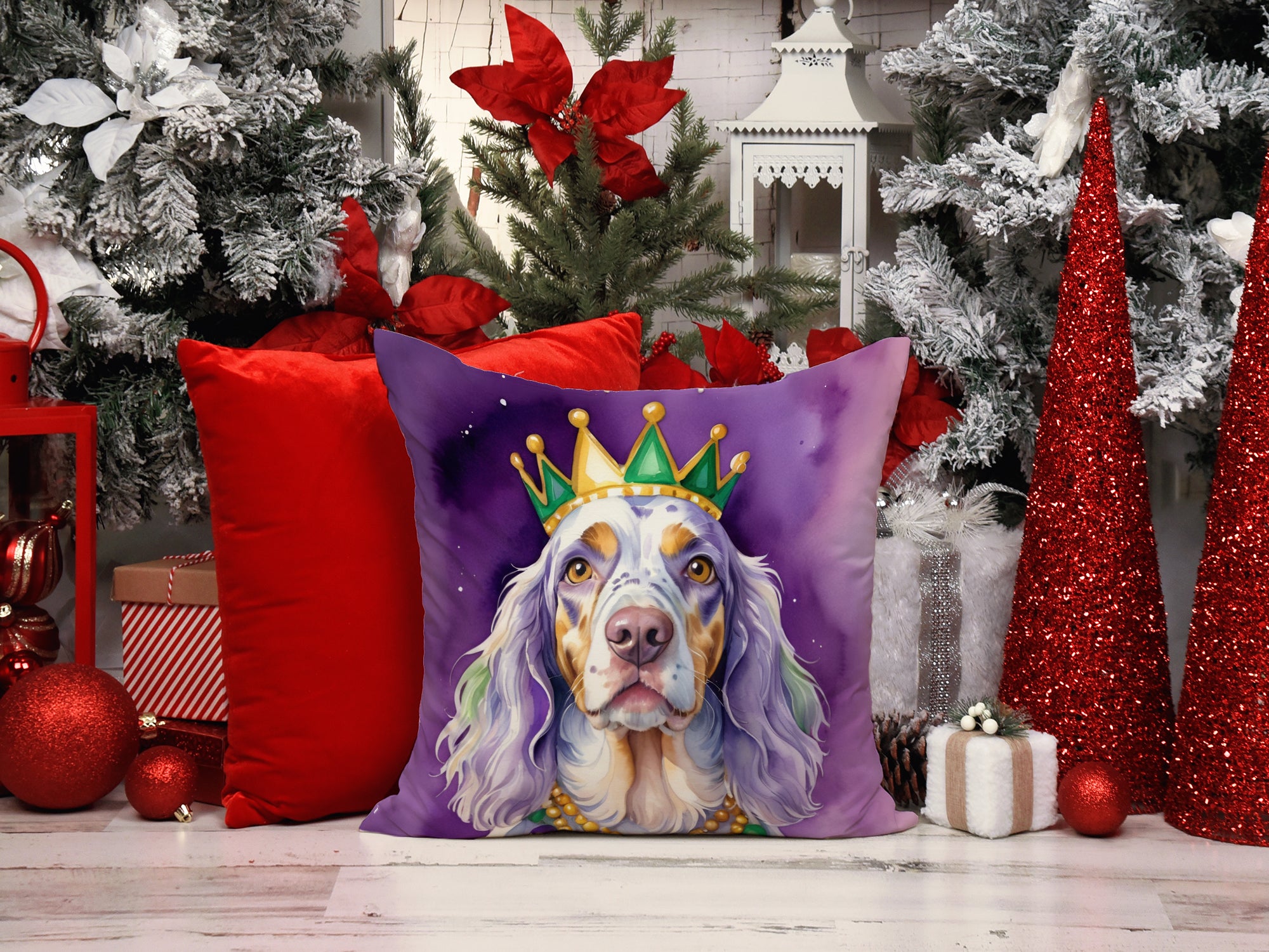 English Setter King of Mardi Gras Throw Pillow