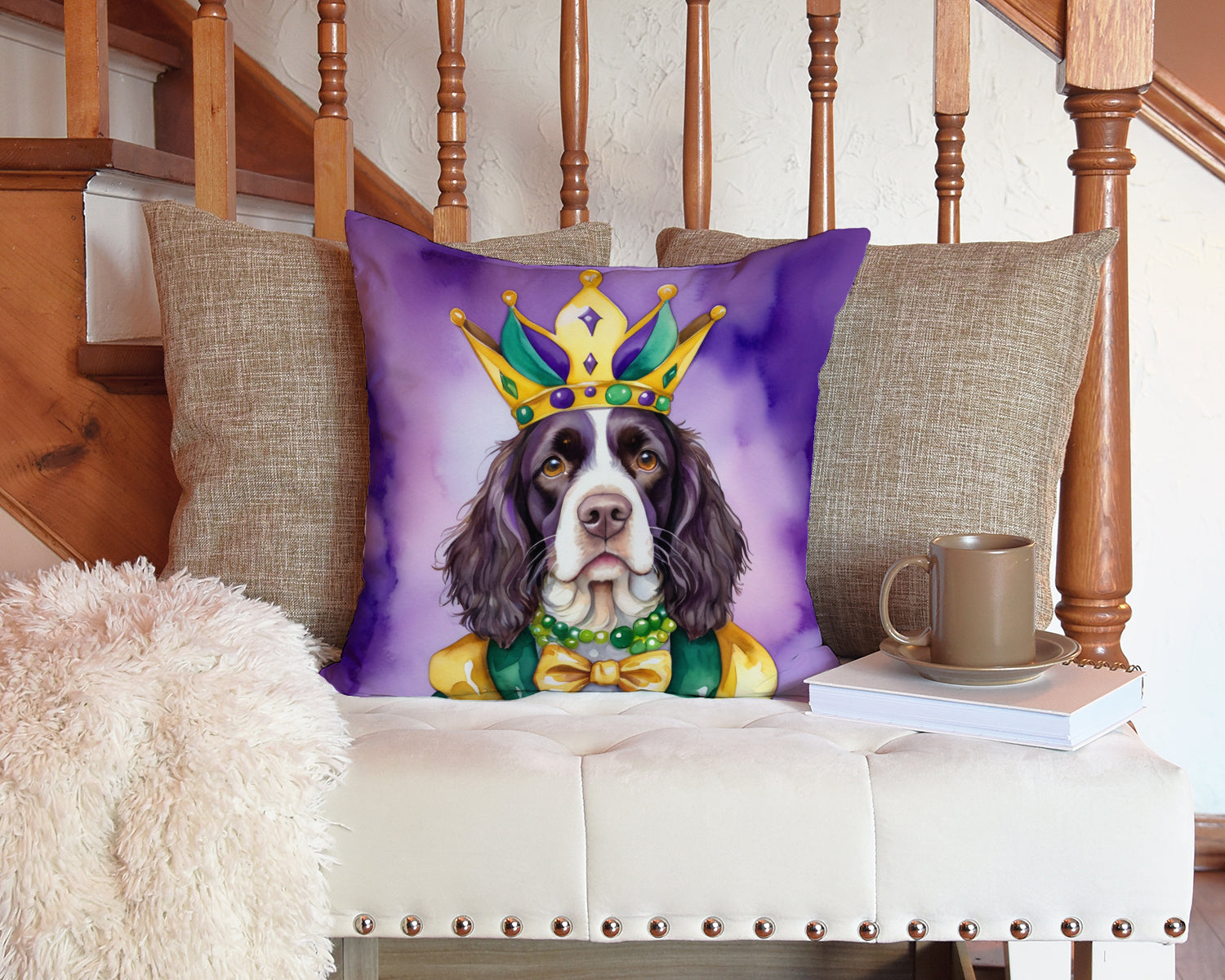 English Springer Spaniel King of Mardi Gras Throw Pillow