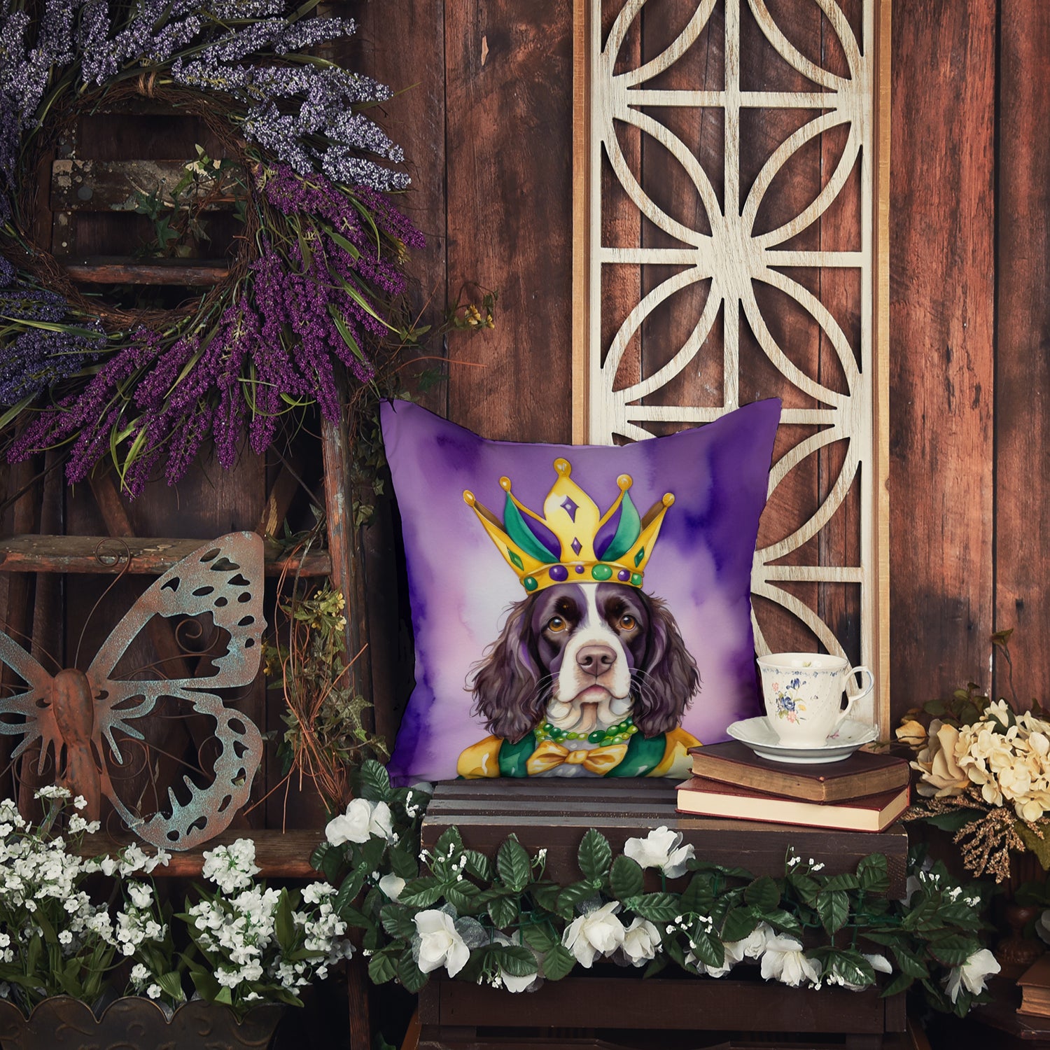 English Springer Spaniel King of Mardi Gras Throw Pillow