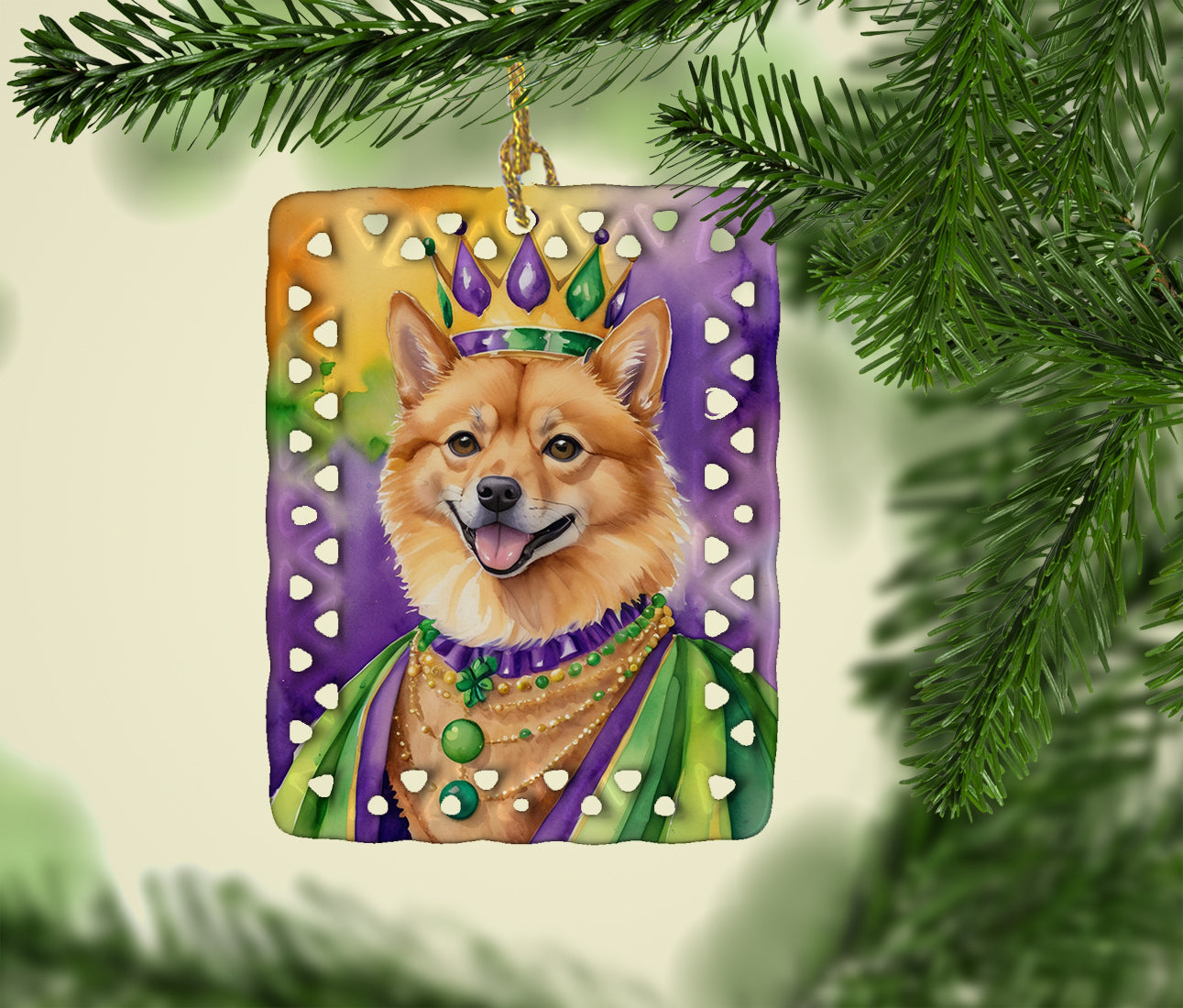 Buy this Finnish Spitz King of Mardi Gras Porcelain Ornament