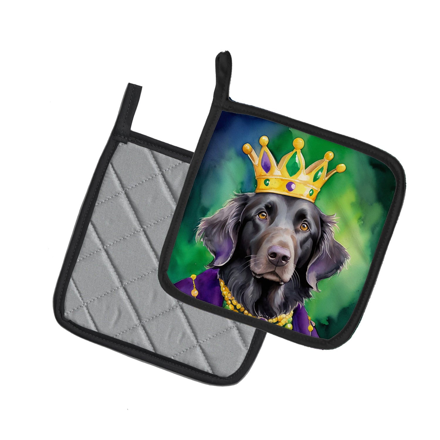 Buy this Flat-Coated Retriever King of Mardi Gras Pair of Pot Holders