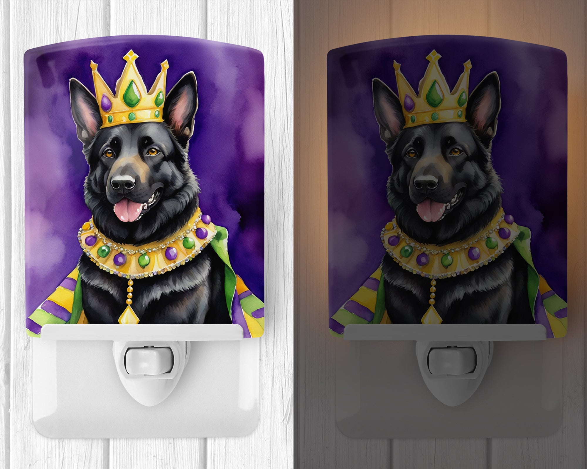 Black German Shepherd King of Mardi Gras Ceramic Night Light