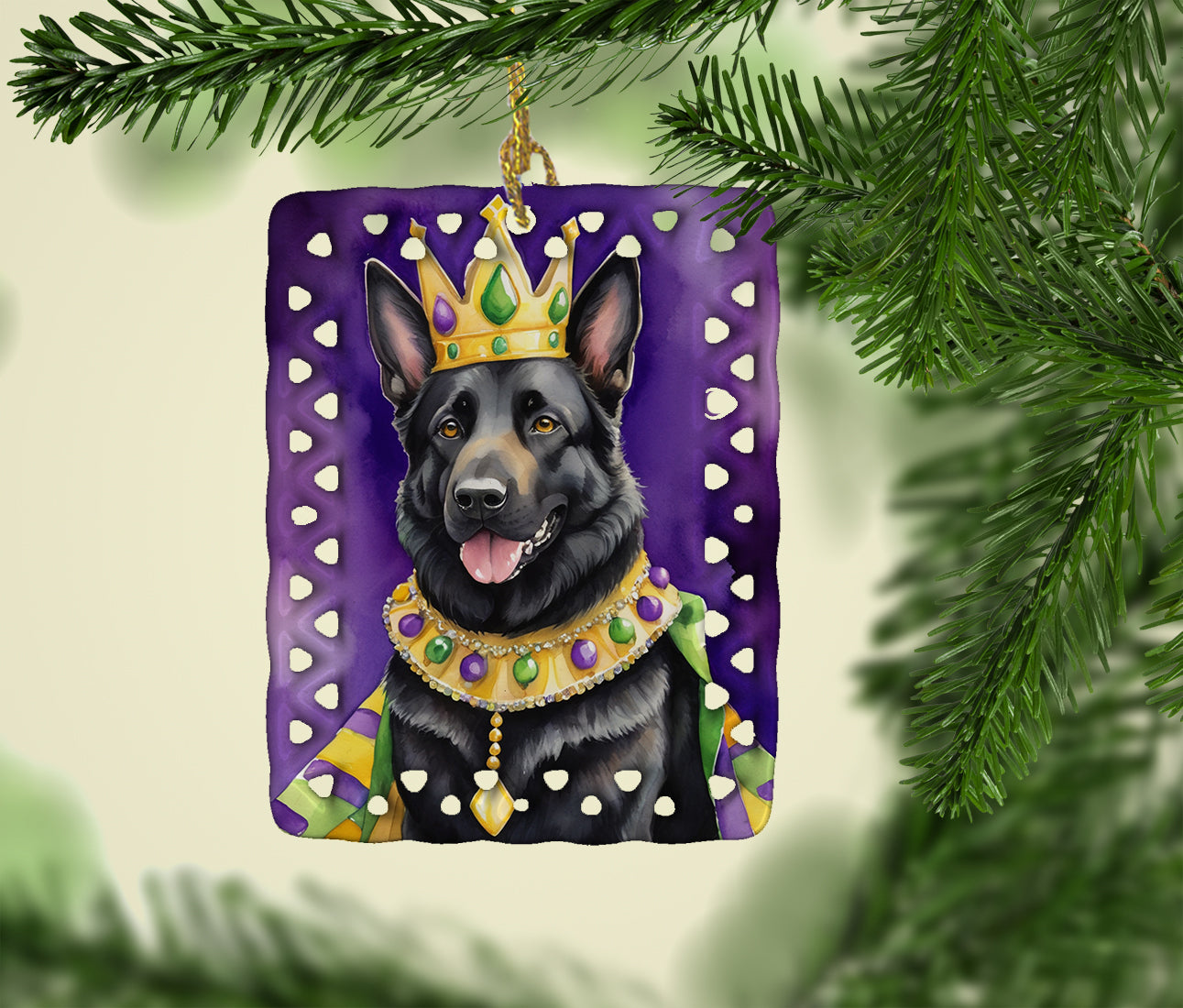 Buy this Black German Shepherd King of Mardi Gras Porcelain Ornament