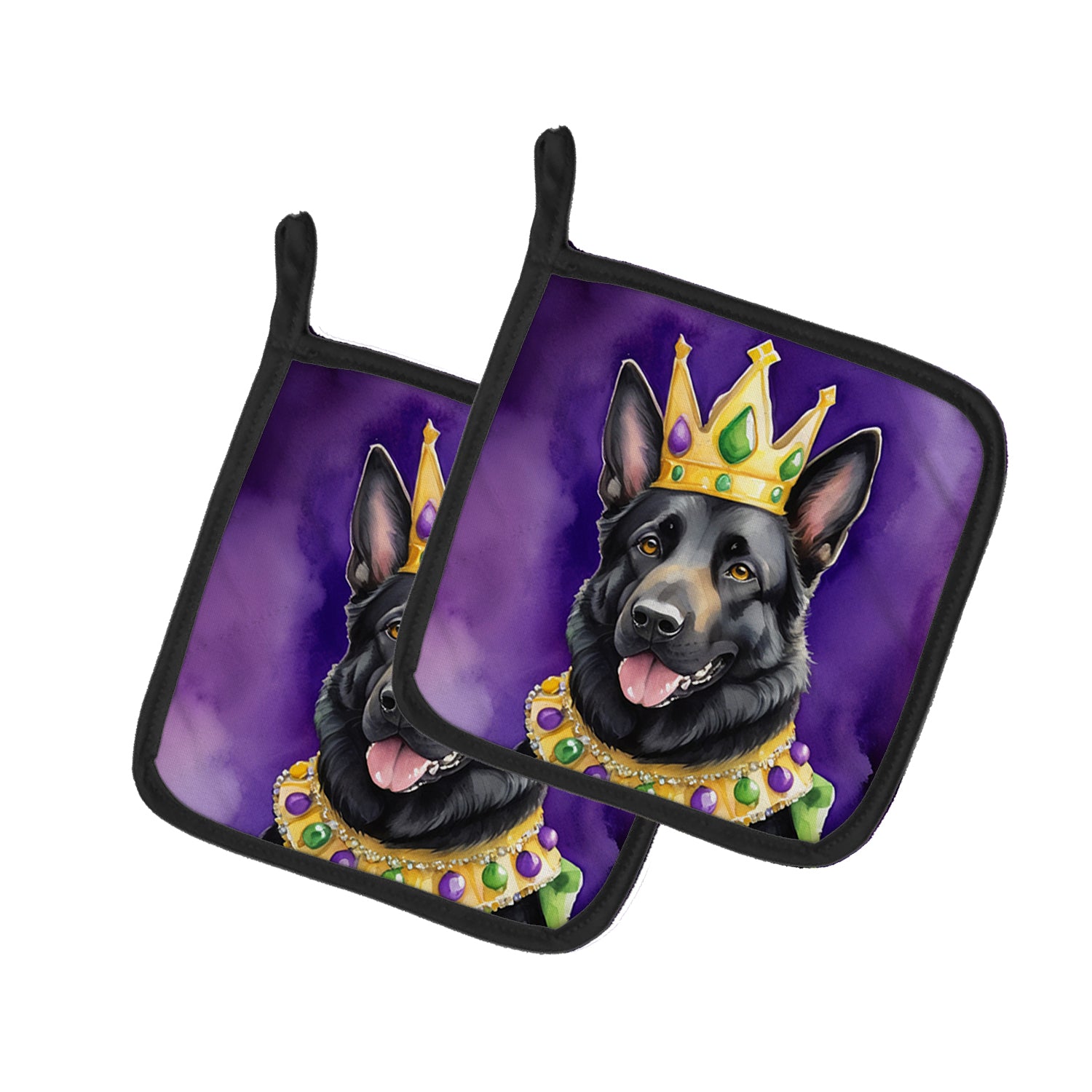 Buy this Black German Shepherd King of Mardi Gras Pair of Pot Holders