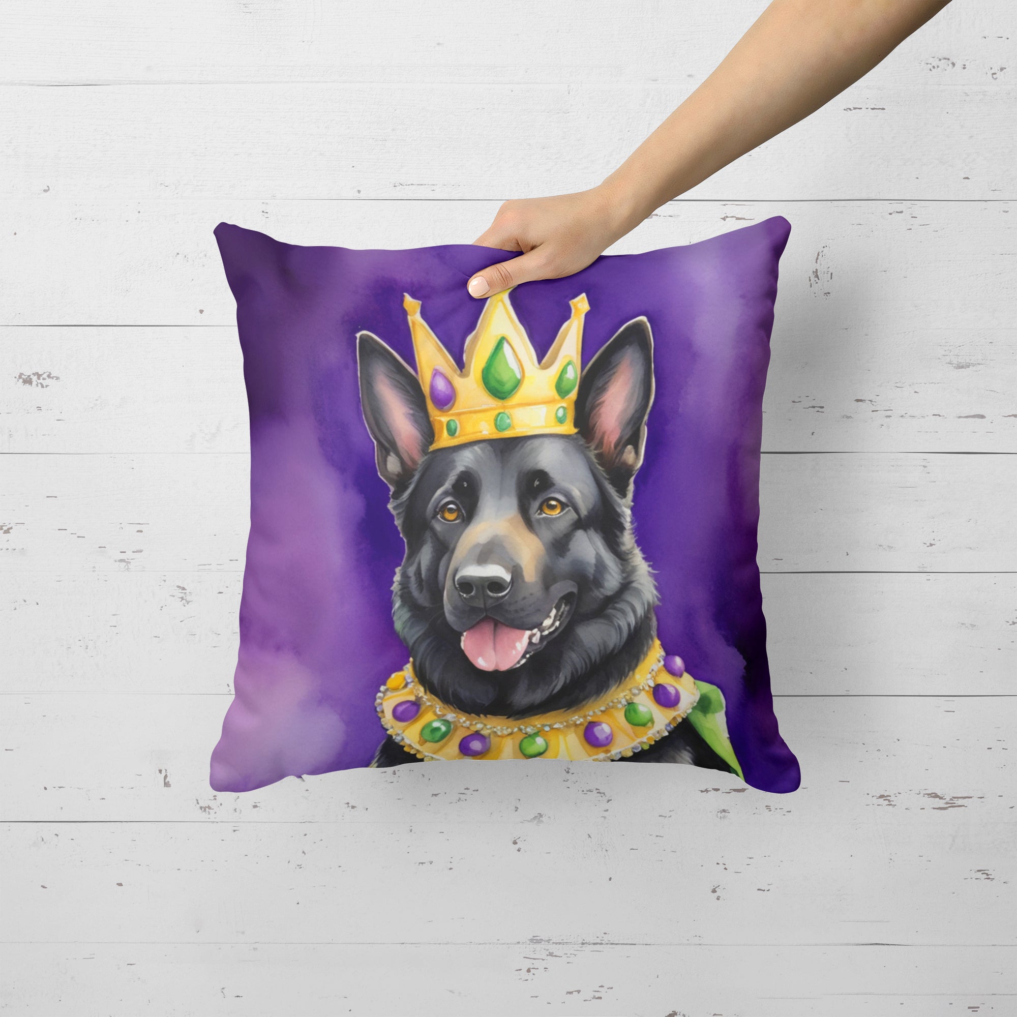 Buy this Black German Shepherd King of Mardi Gras Throw Pillow