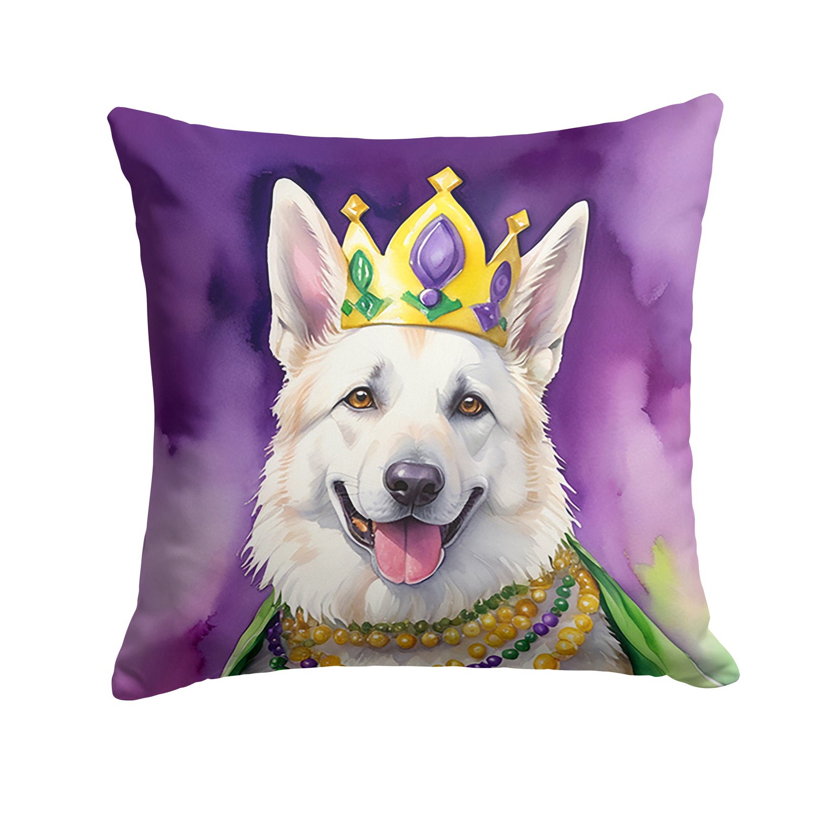 Buy this White German Shepherd King of Mardi Gras Throw Pillow