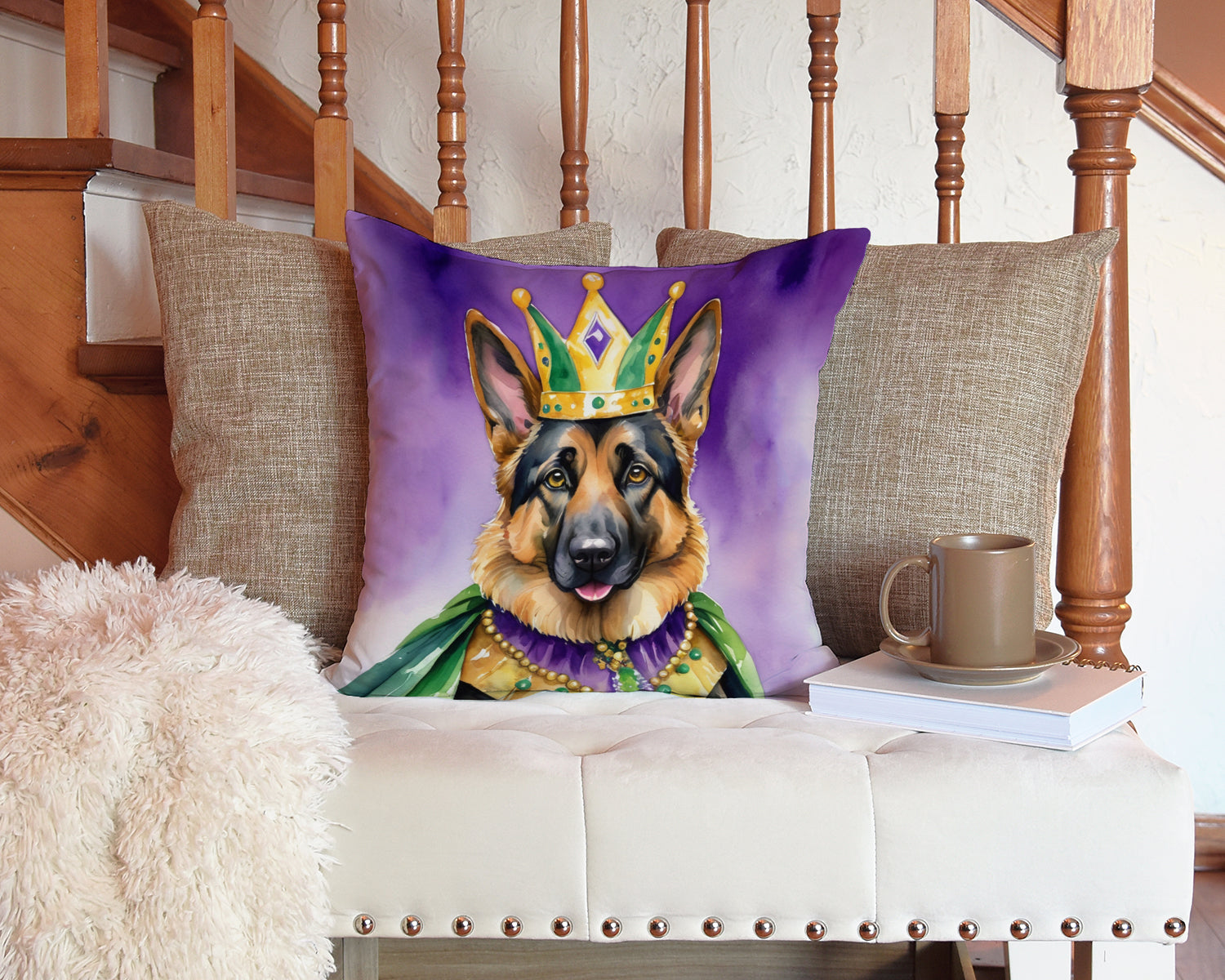 German Shepherd King of Mardi Gras Throw Pillow