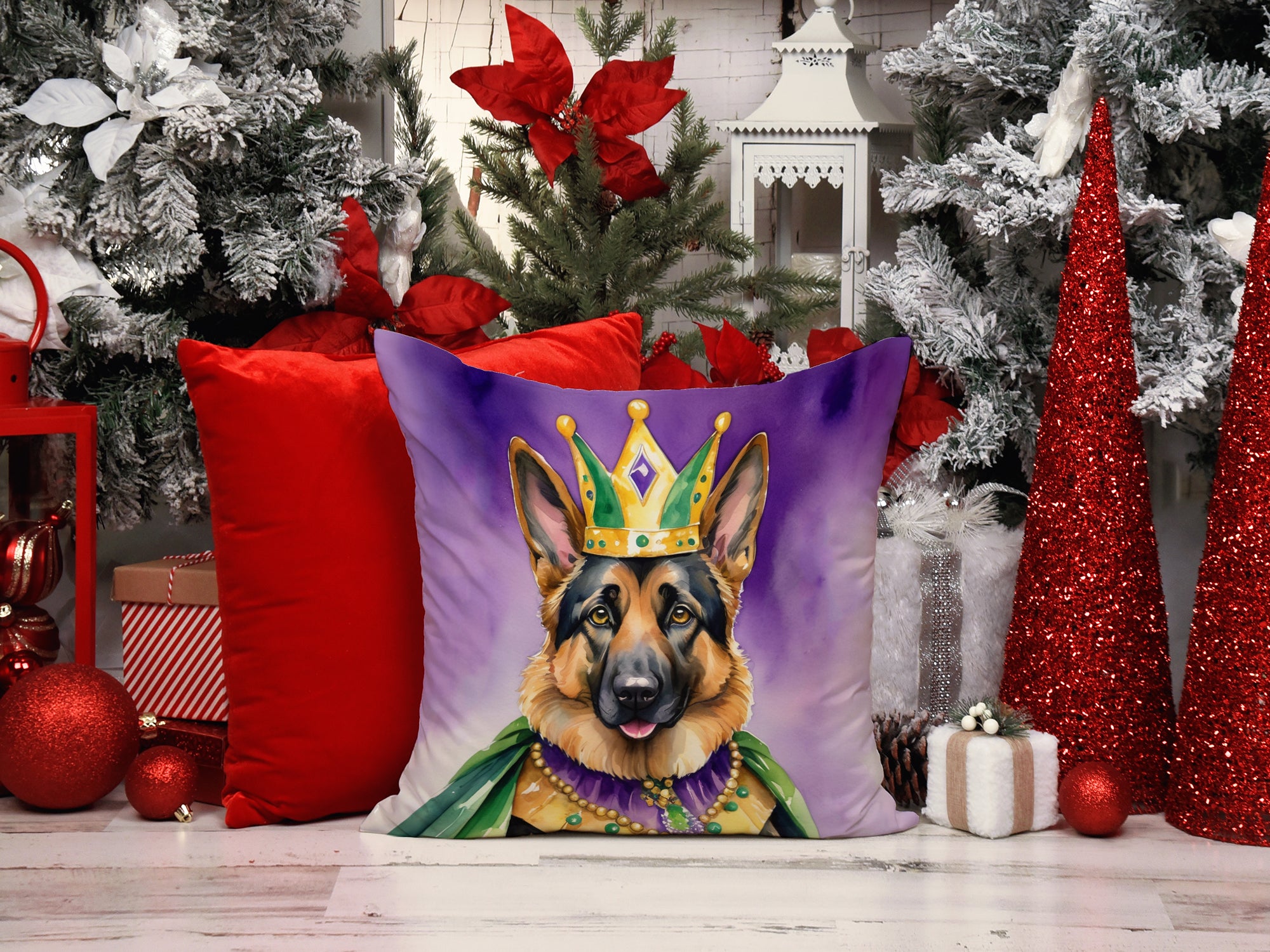 German Shepherd King of Mardi Gras Throw Pillow