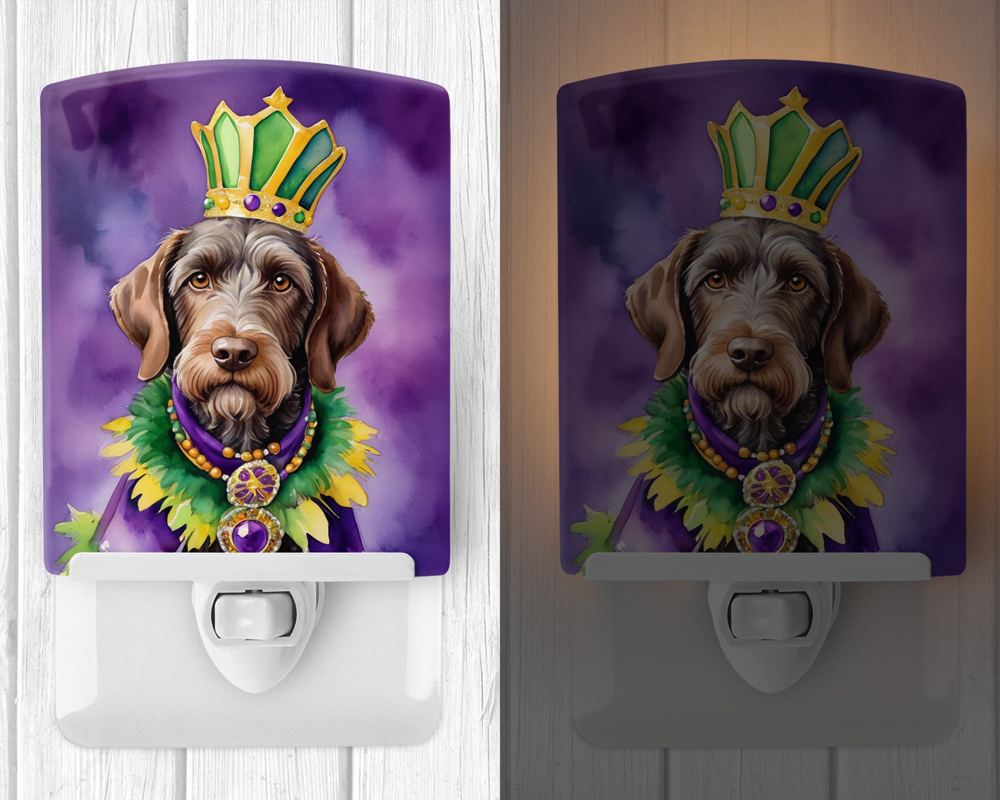 German Wirehaired Pointer King of Mardi Gras Ceramic Night Light