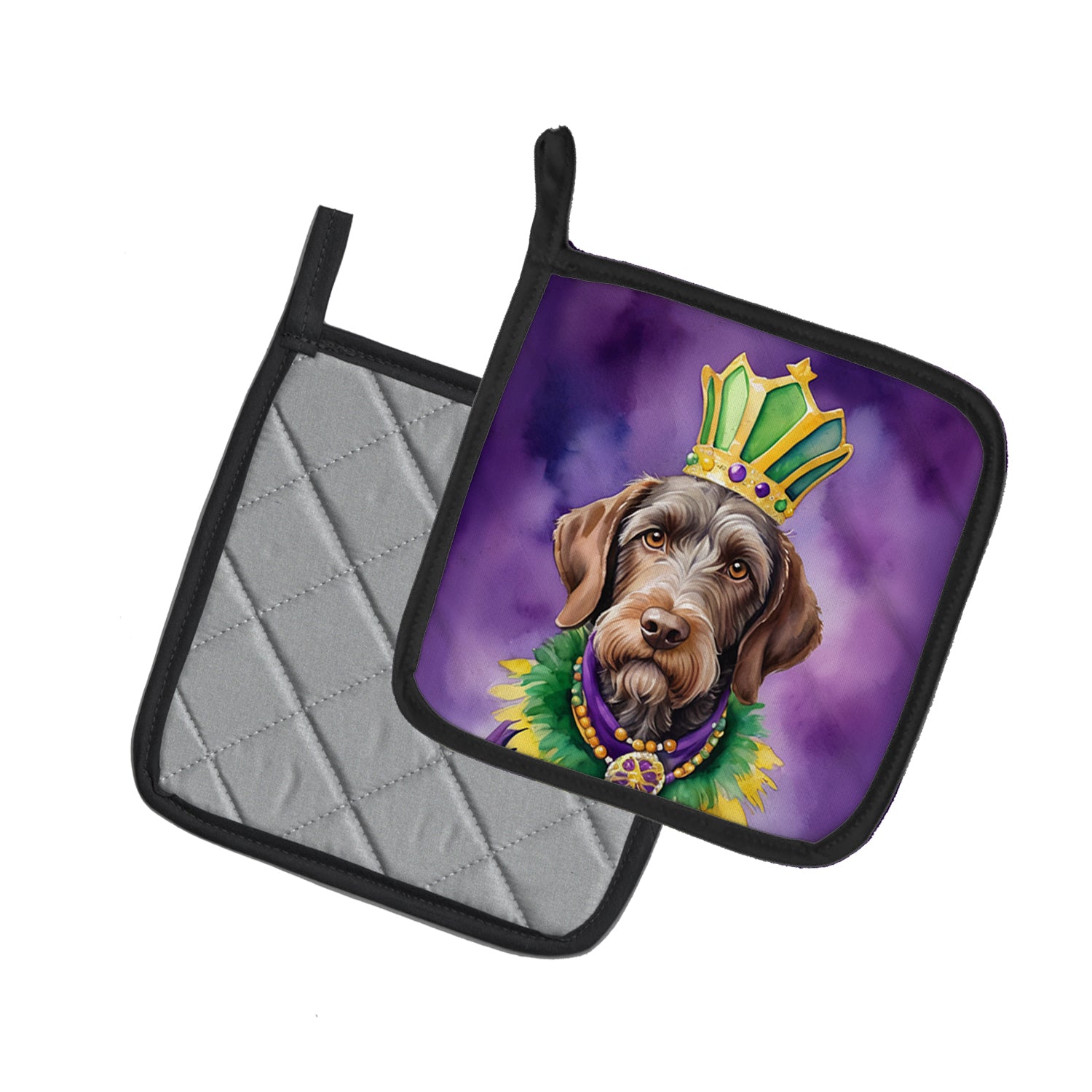 Buy this German Wirehaired Pointer King of Mardi Gras Pair of Pot Holders