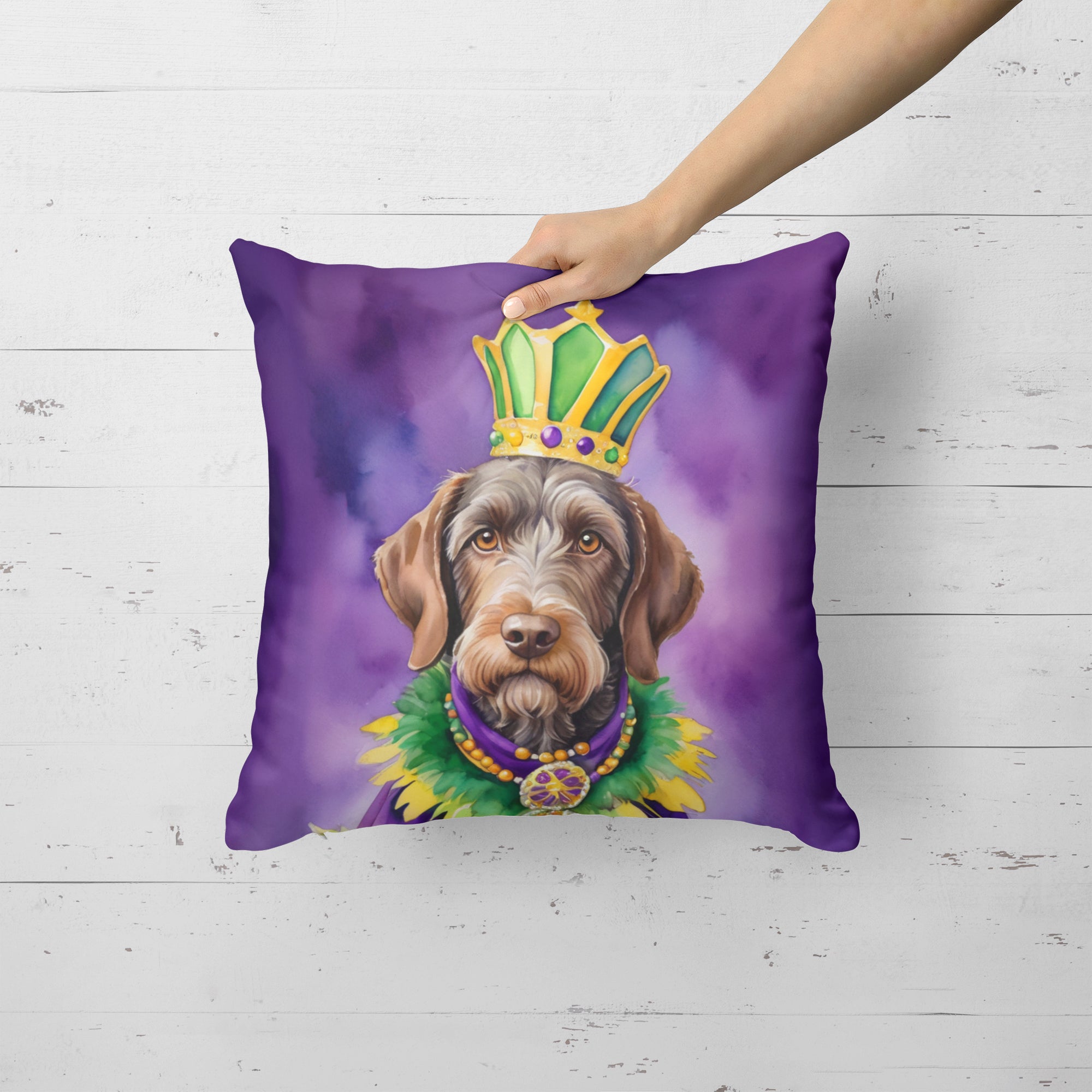 Buy this German Wirehaired Pointer King of Mardi Gras Throw Pillow