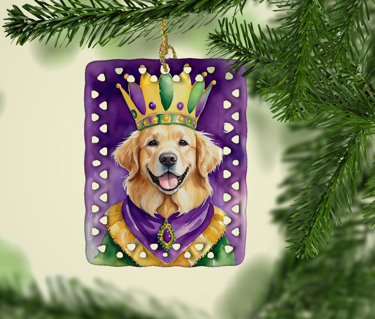 Buy this Golden Retriever King of Mardi Gras Porcelain Ornament