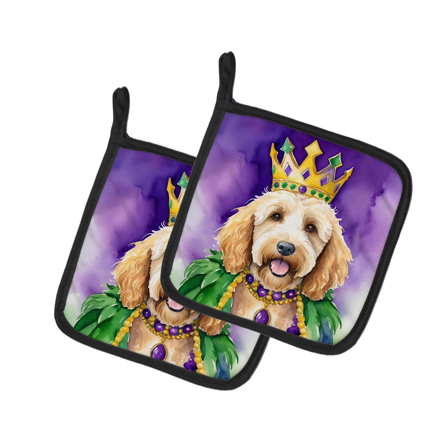 Buy this Goldendoodle King of Mardi Gras Pair of Pot Holders