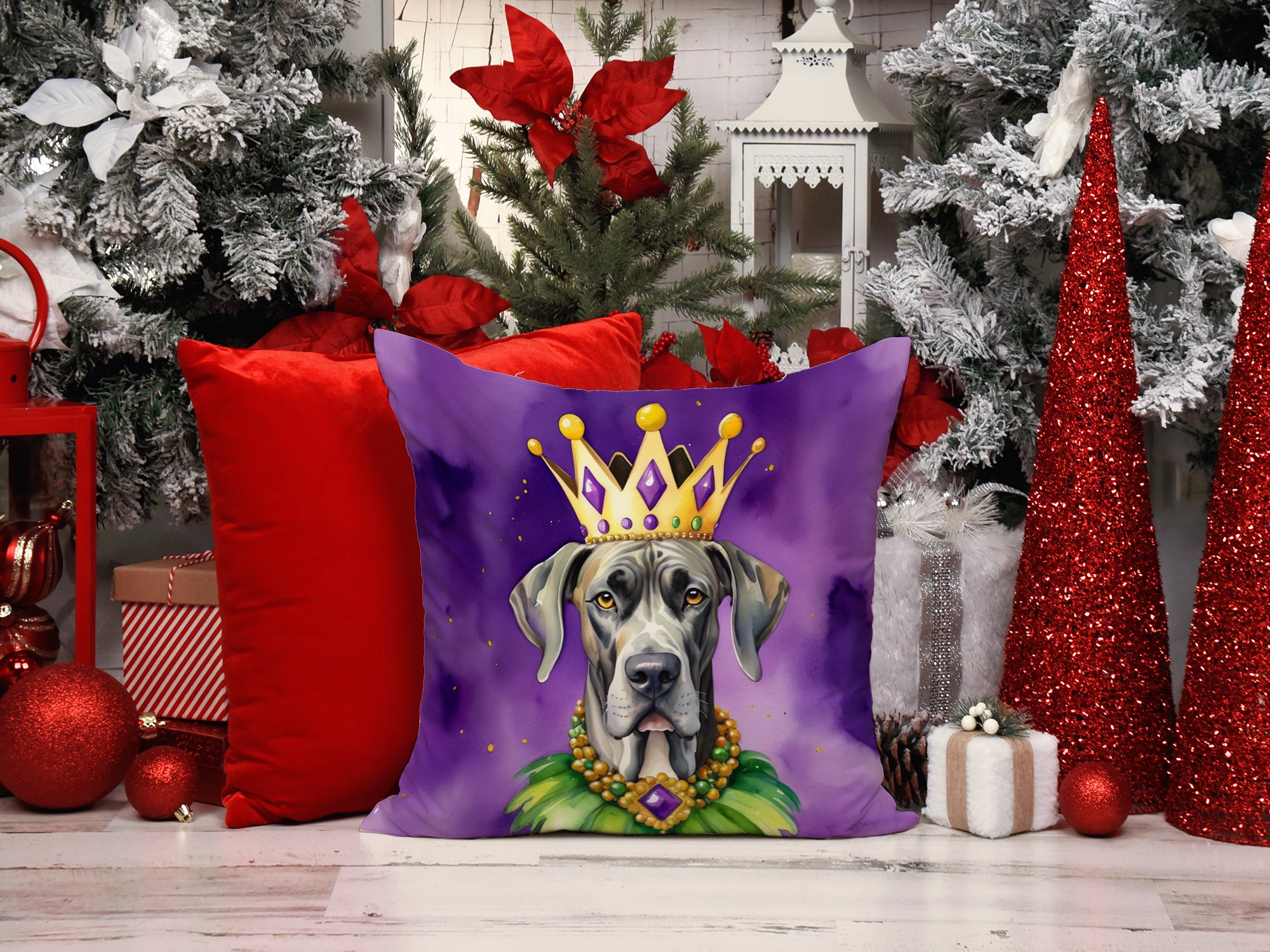 Great Dane King of Mardi Gras Throw Pillow