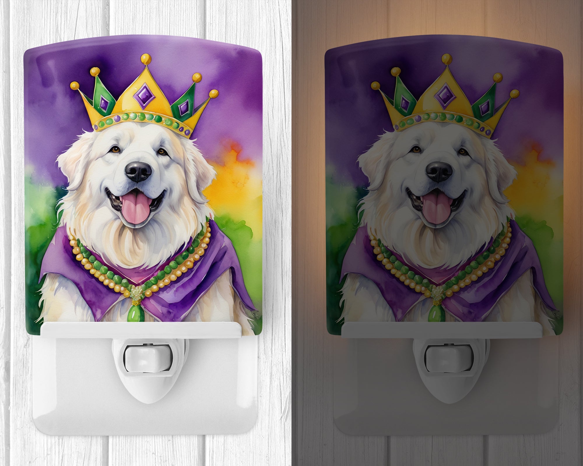 Great Pyrenees King of Mardi Gras Ceramic Night Light