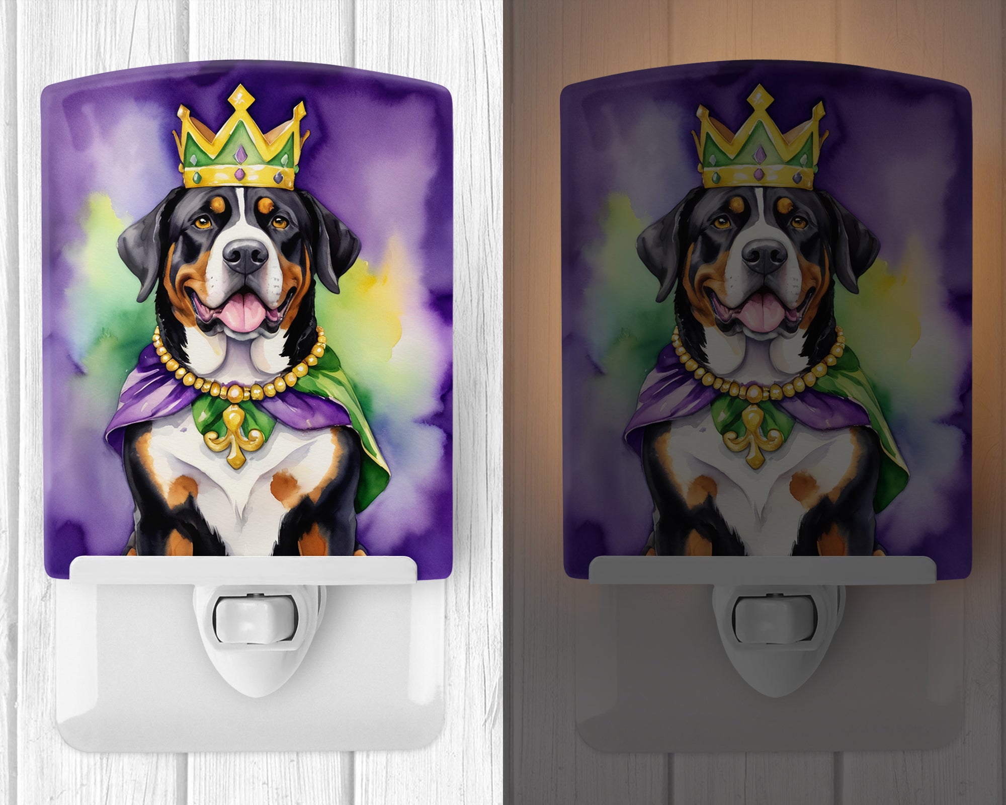 Greater Swiss Mountain Dog King of Mardi Gras Ceramic Night Light