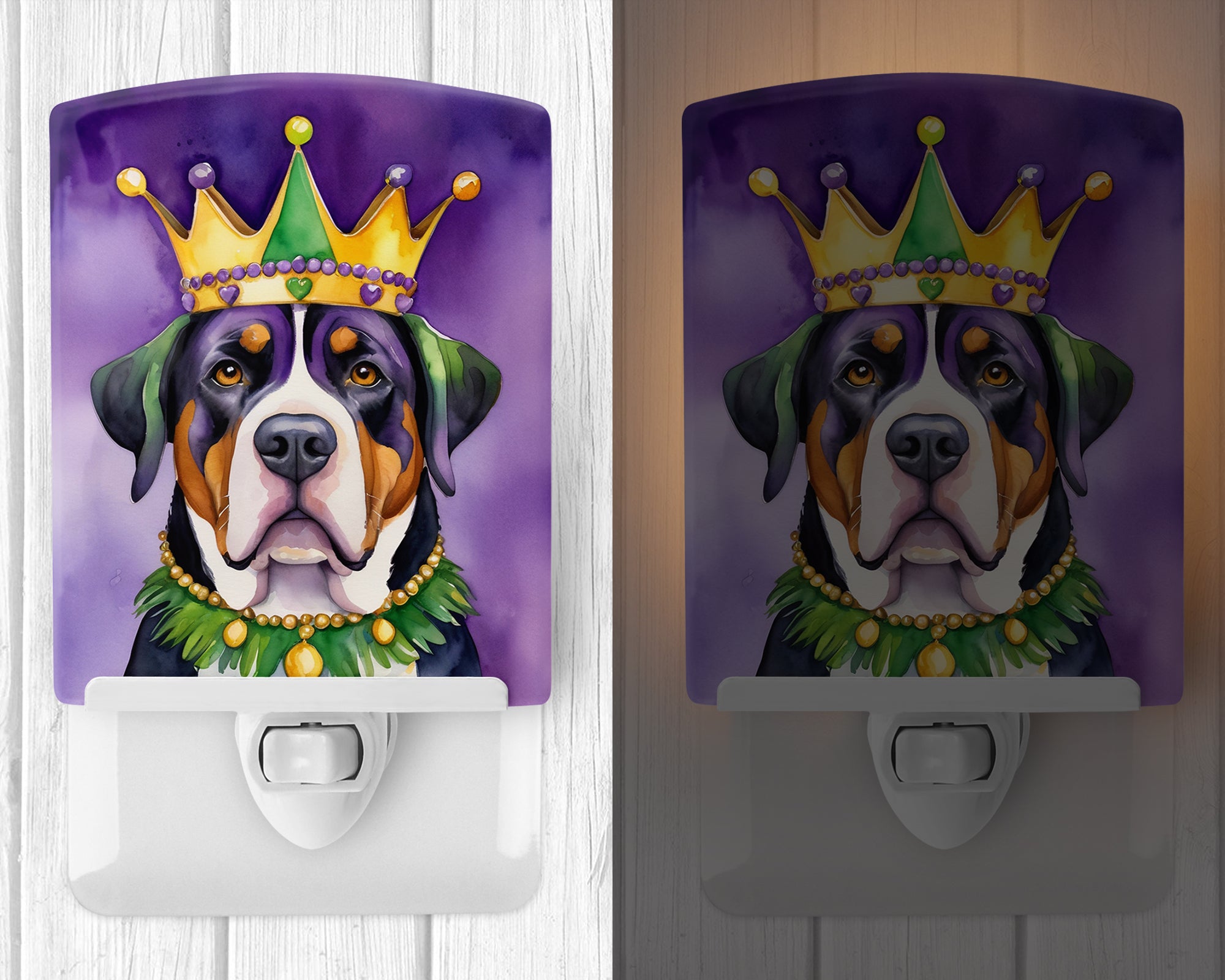 Greater Swiss Mountain Dog King of Mardi Gras Ceramic Night Light