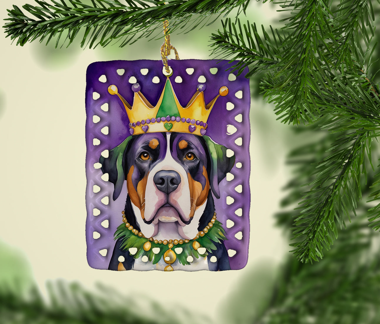 Buy this Greater Swiss Mountain Dog King of Mardi Gras Porcelain Ornament