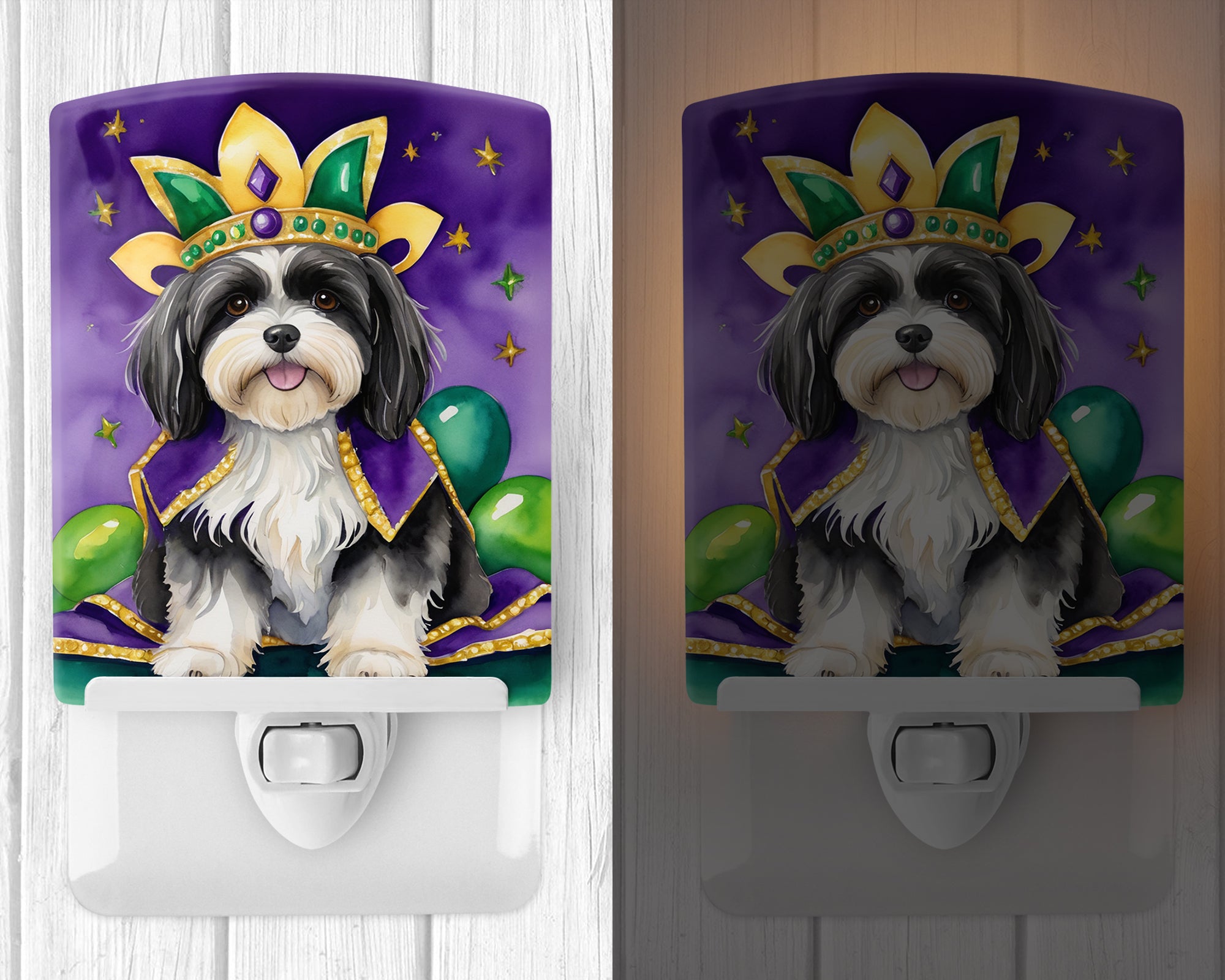 Havanese King of Mardi Gras Ceramic Night Light