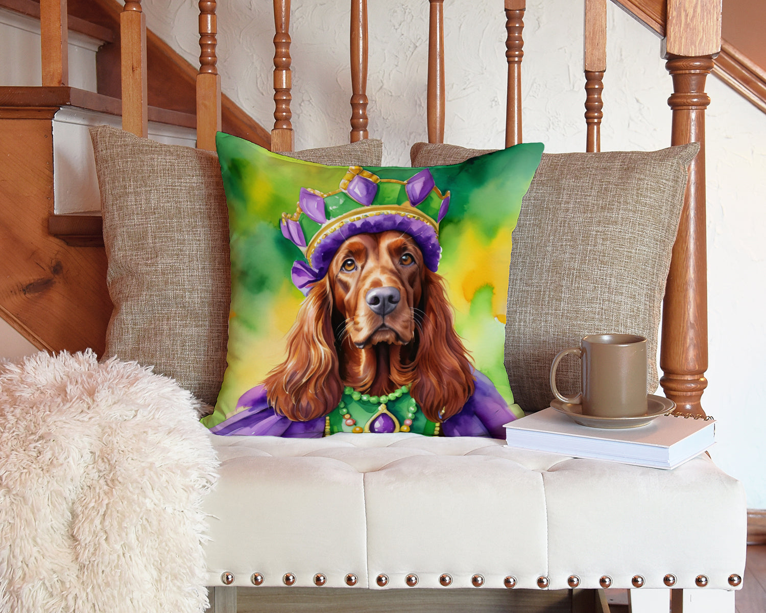 Irish Setter King of Mardi Gras Throw Pillow