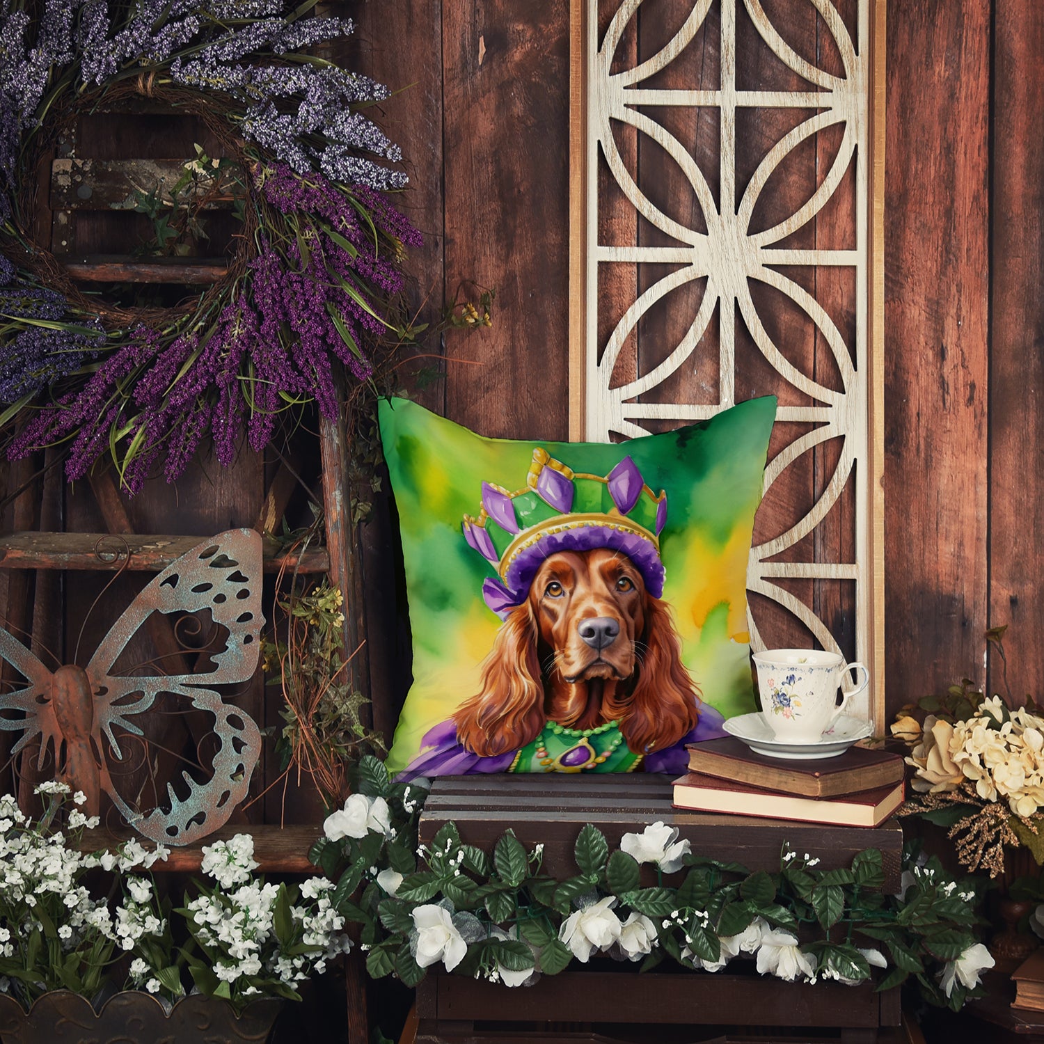 Irish Setter King of Mardi Gras Throw Pillow